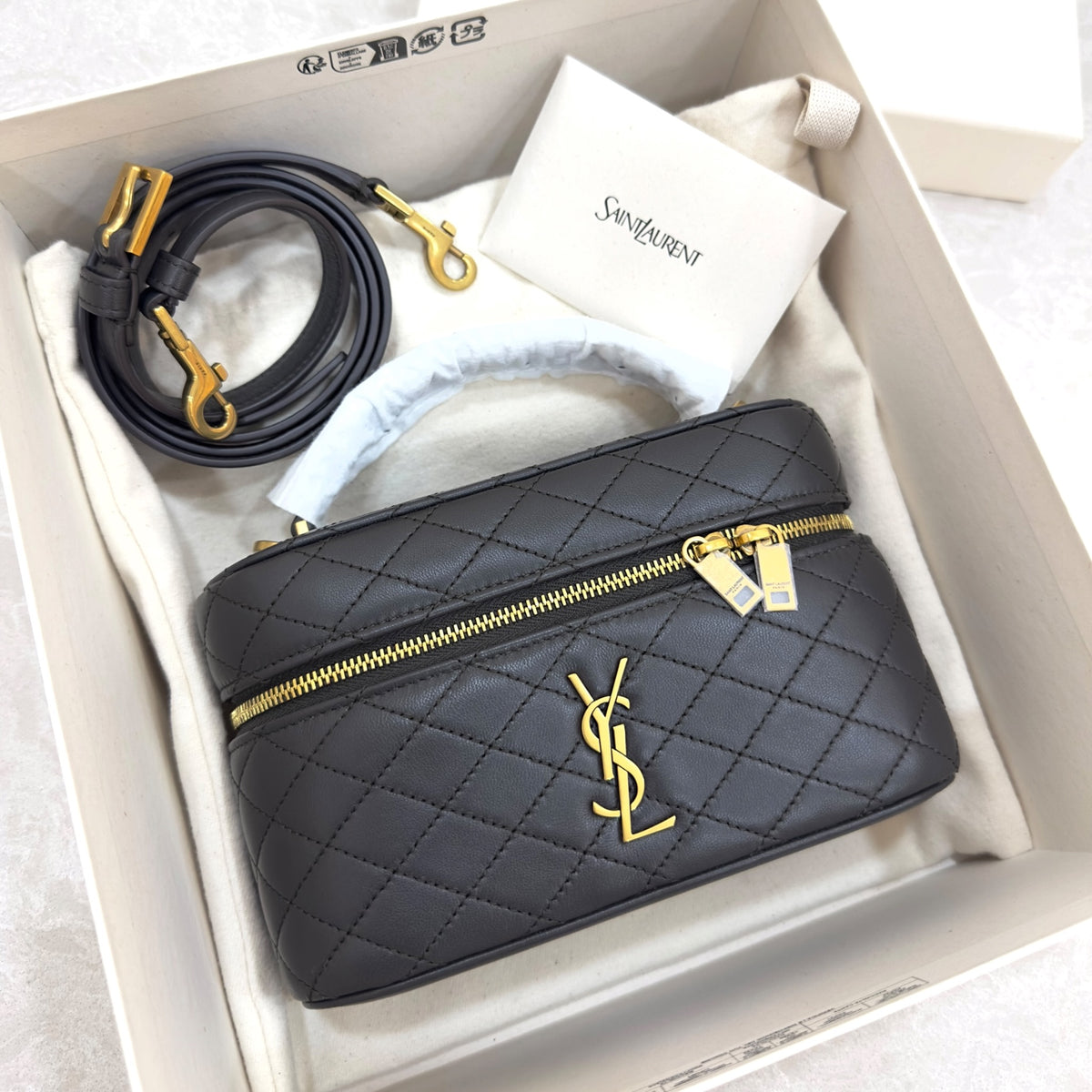 Saint Laurent Gaby Vanity grey lambskin Diamond quilted Bag