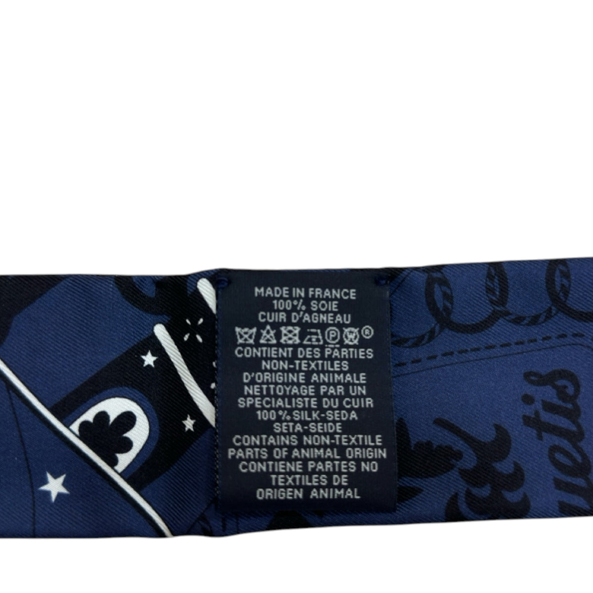 Hermes Bandana Blue Silk with Leather Fringes Twilly Scarf
