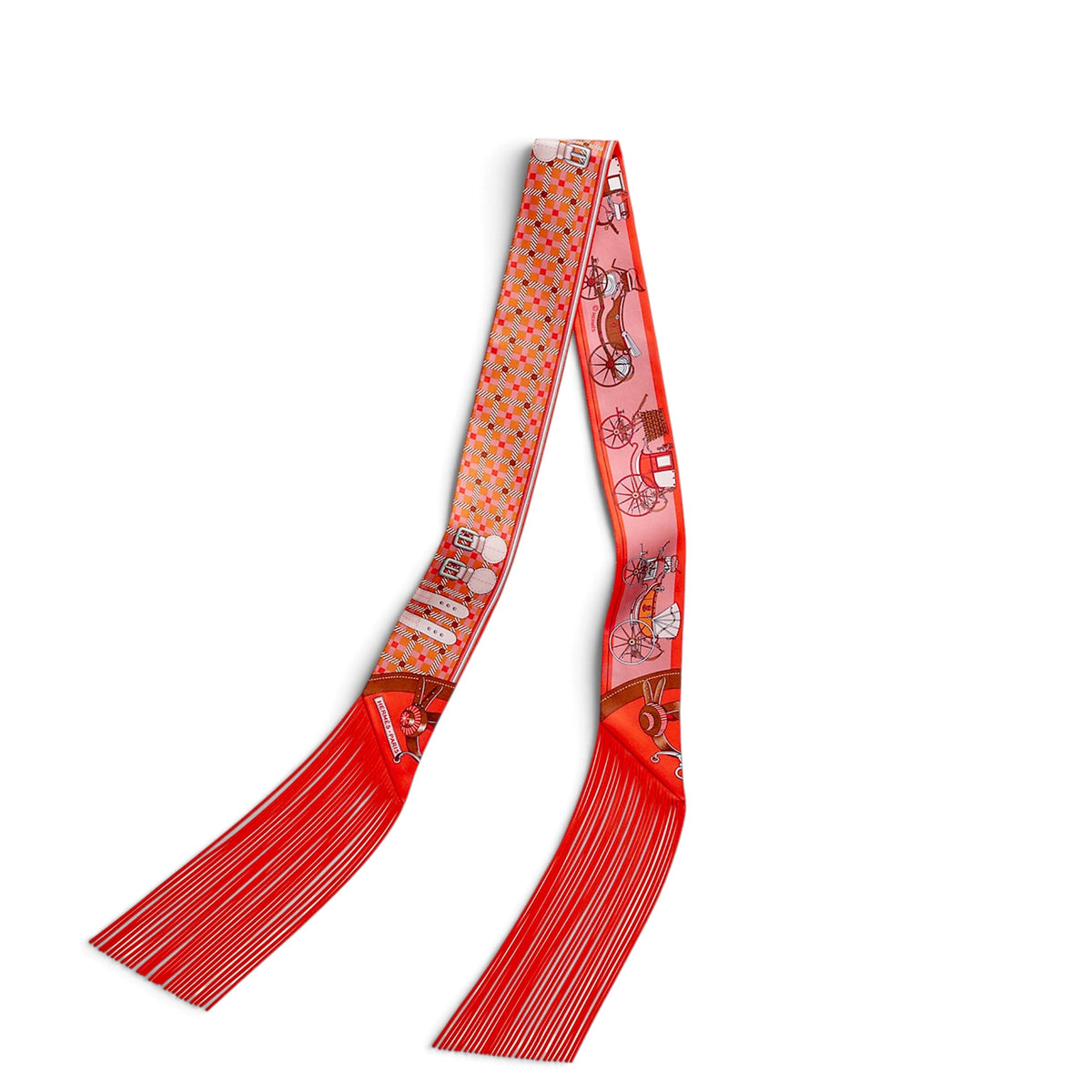 Hermes Bandana Orange Silk with Leather Fringes Twilly Scarf