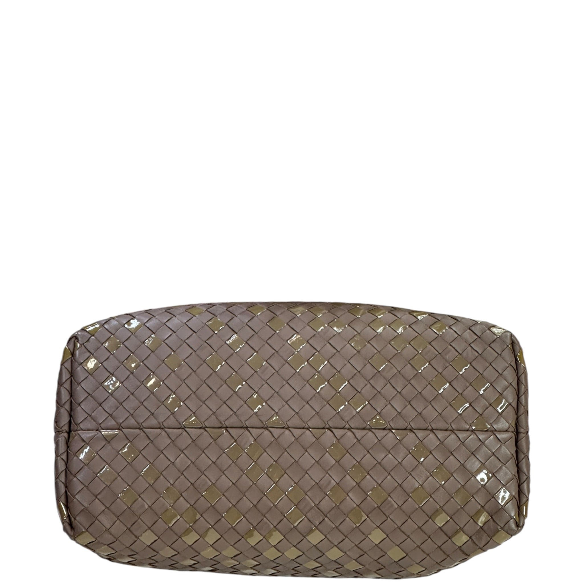 Bottega Veneta Chain Tote Grey Intrecciato Nappa Patent Leather