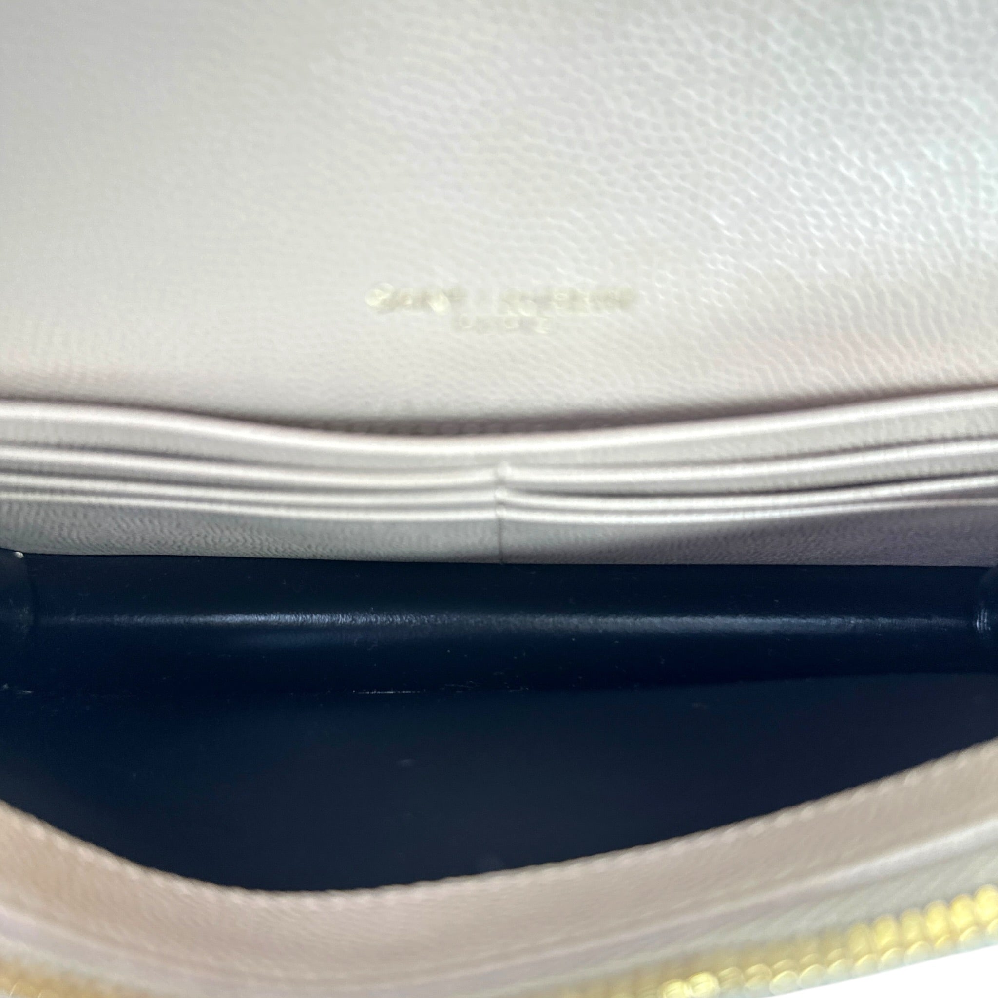 Saint Laurent Cassandre Envelope Beige Grain De Poudre Leather Chain Wallet