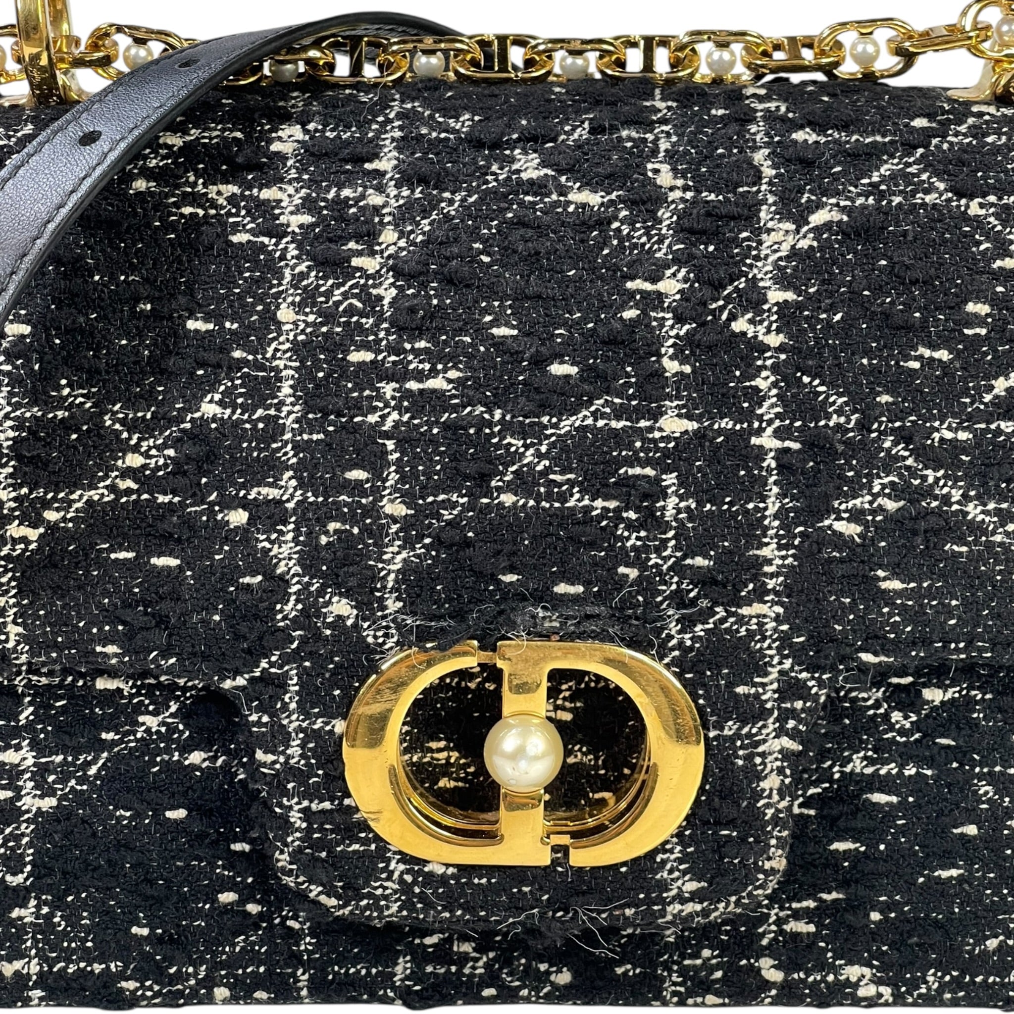 Dior Jolie Top Handle Bag Black Tweed/White Cannage Motif