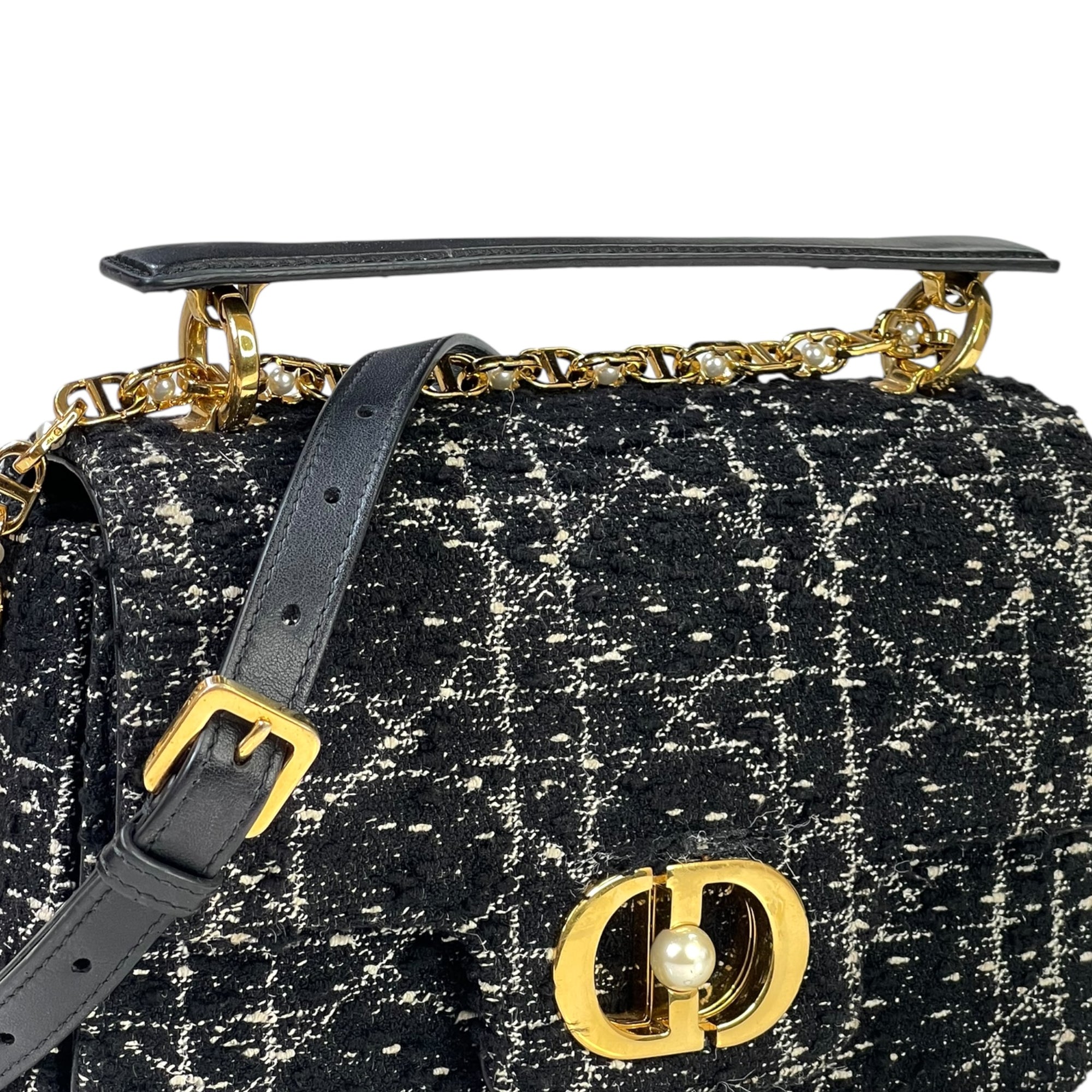 Dior Jolie Top Handle Bag Black Tweed/White Cannage Motif