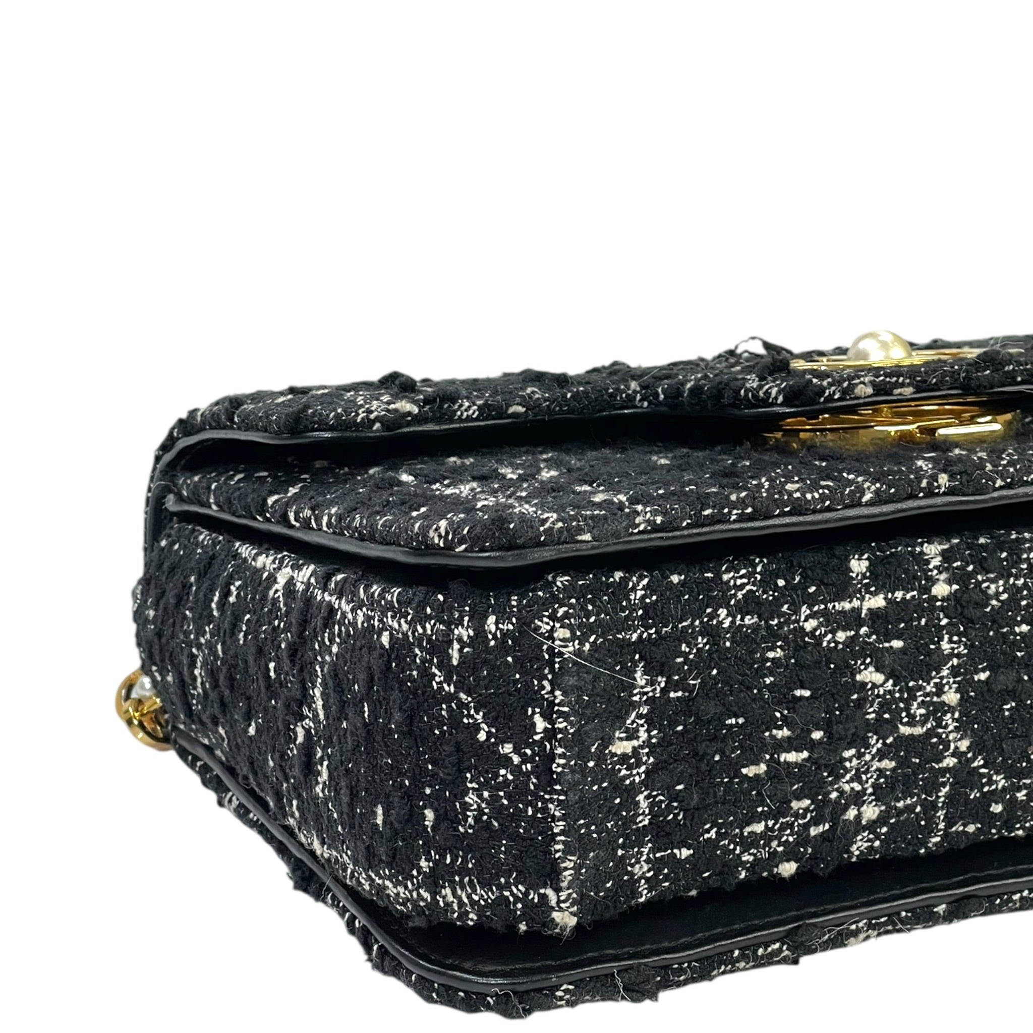 Dior Jolie Top Handle Bag Black Tweed/White Cannage Motif