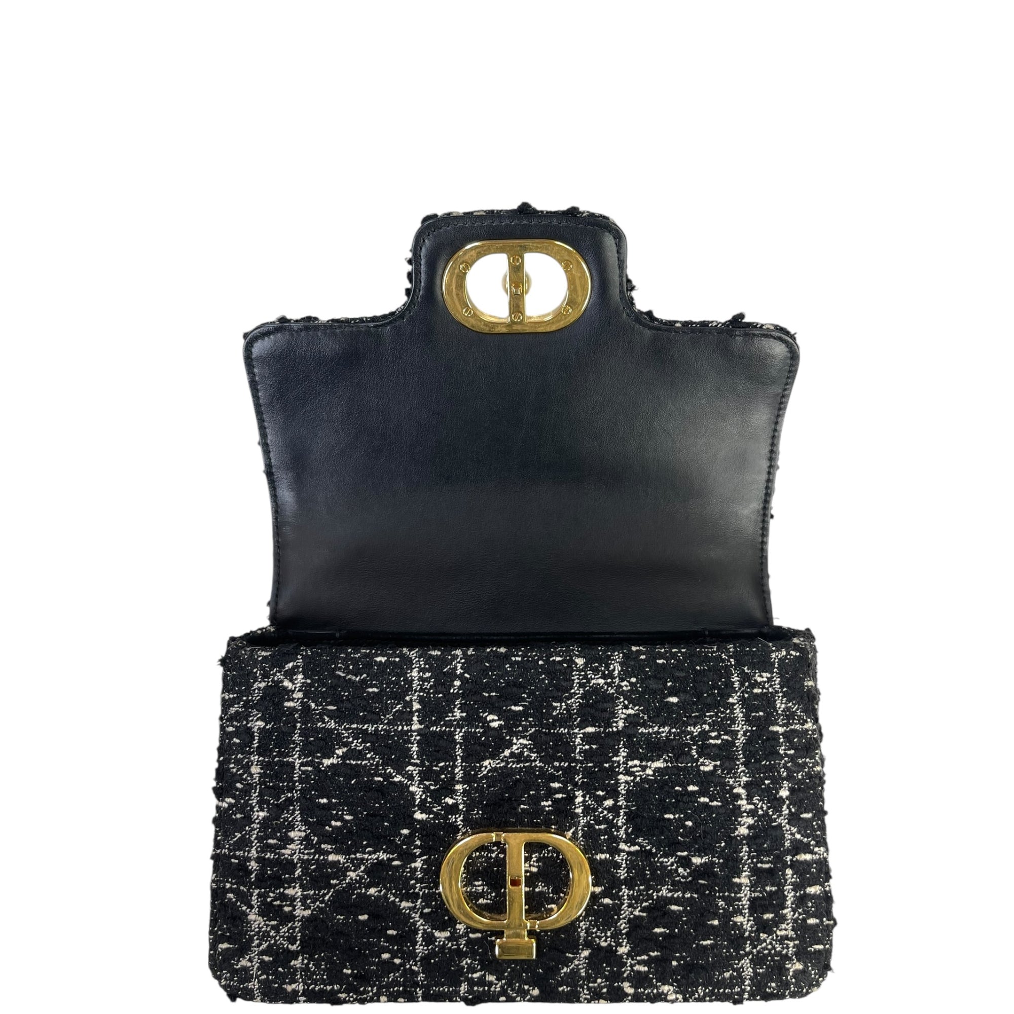 Dior Jolie Top Handle Bag Black Tweed/White Cannage Motif
