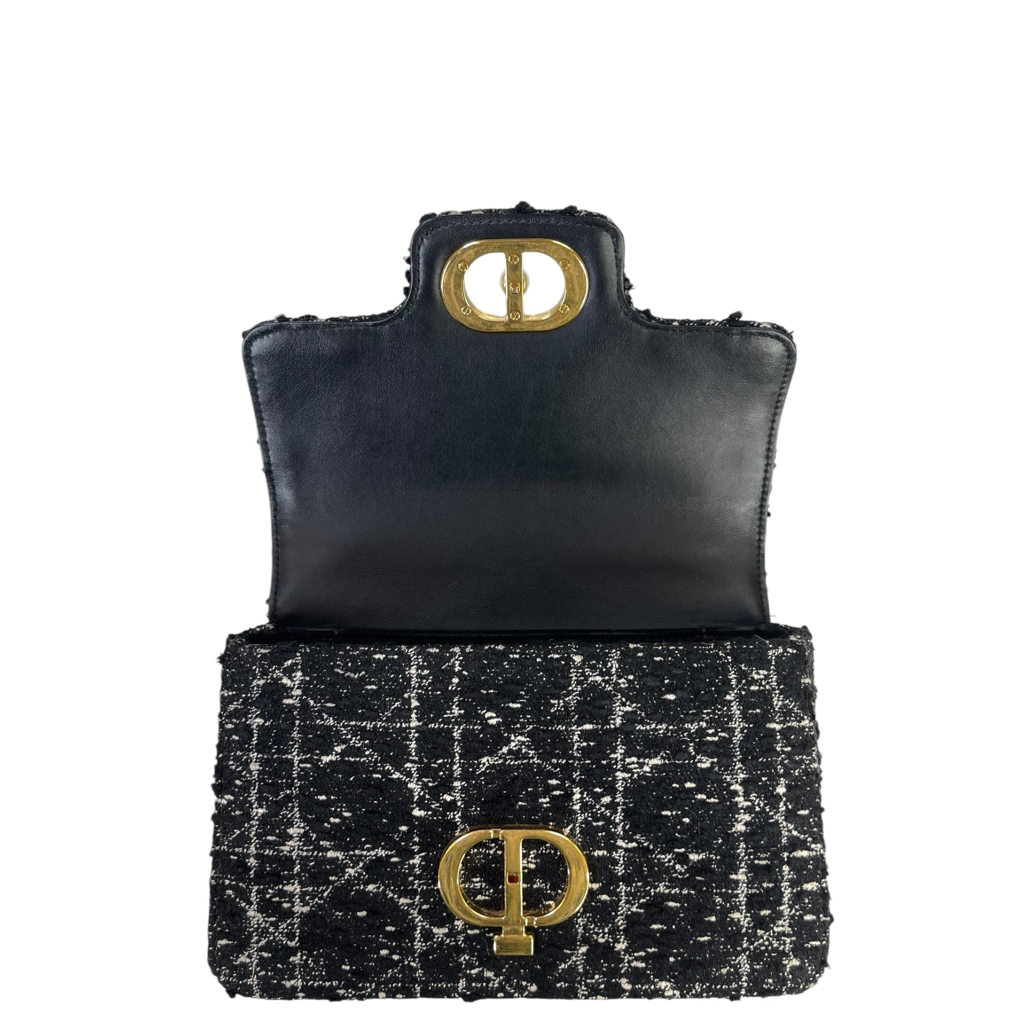 Dior Jolie Top Handle Bag Black Tweed/White Cannage Motif