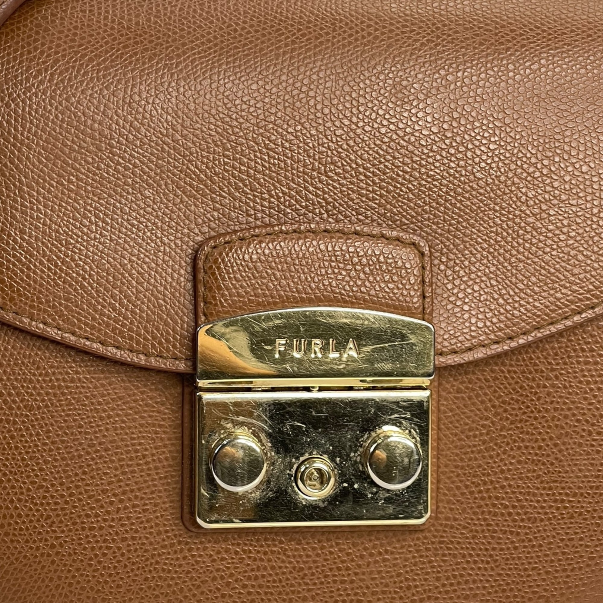 Furla Metropolis Round Crossbody Bag Mini Brown Leather