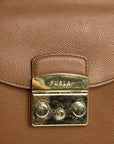 Furla Metropolis Round Crossbody Bag Mini Brown Leather