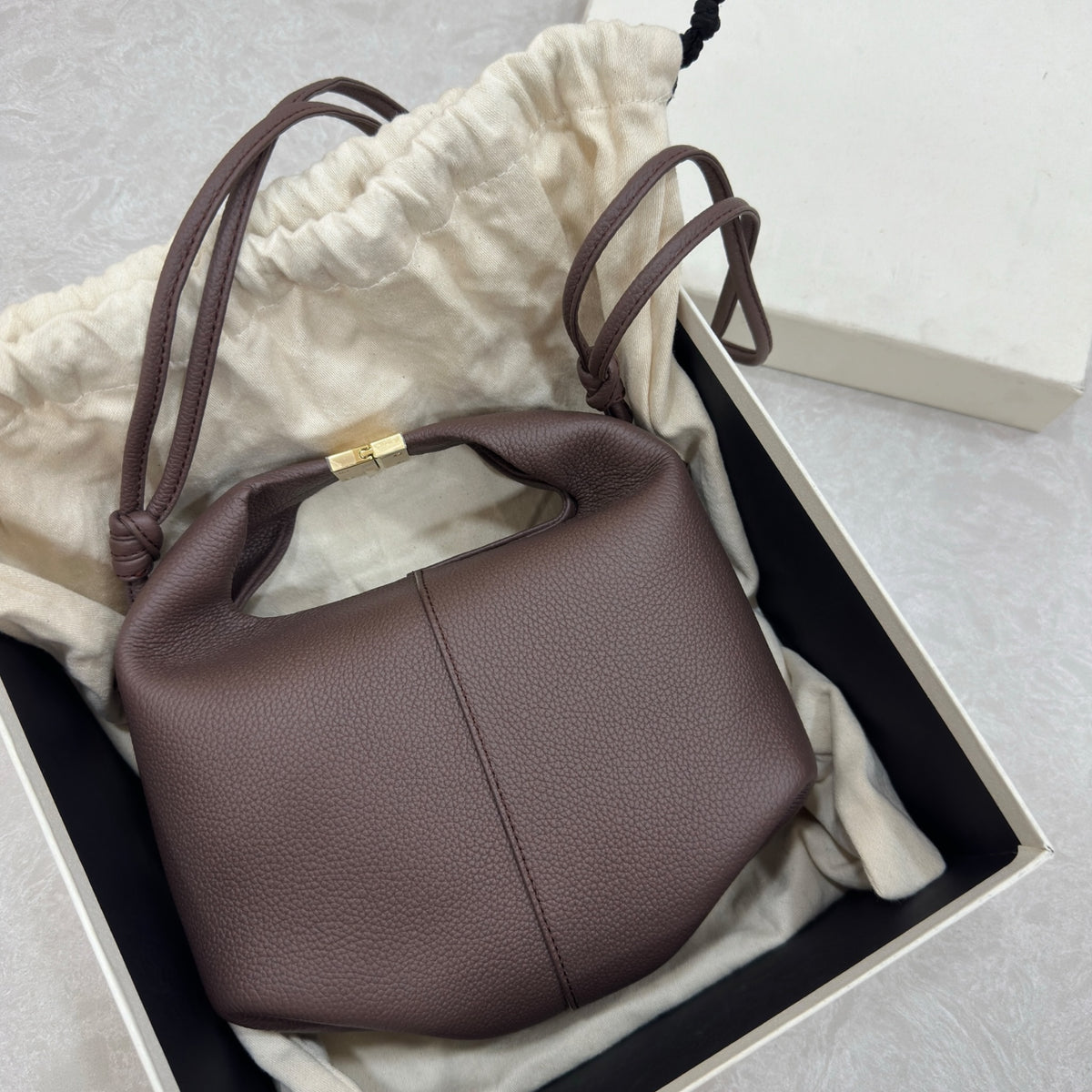 polene beri textured sandalwood calfskin leather shoulder/crossbody bag