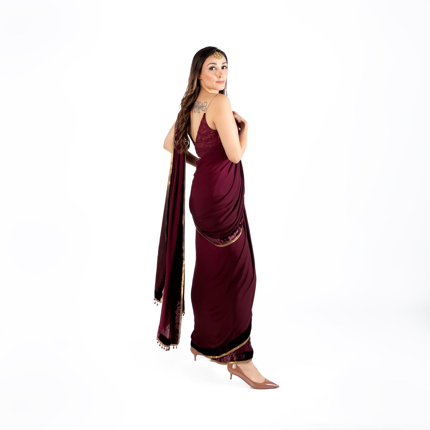 Tarun Tahiliani Concept Maroon Saree