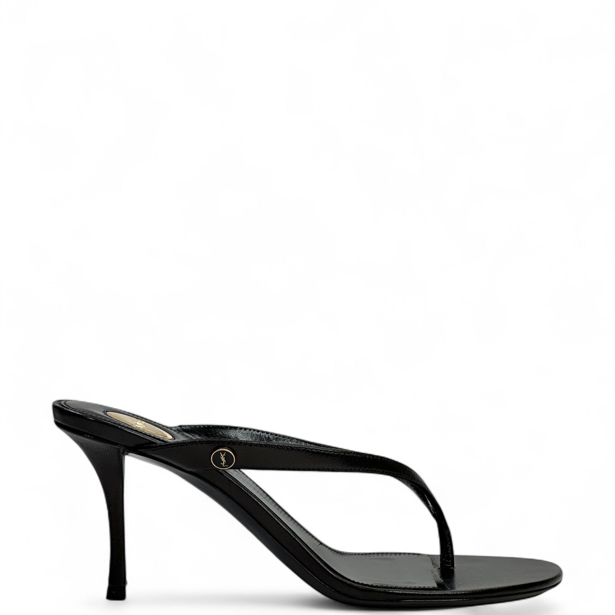 Saint Laurent Sue Thong Mule Sandals Black Leather Size EU 37