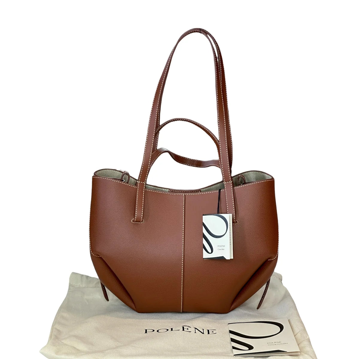 Polene Cyme Cognac Textured Leather Shoulder Bag