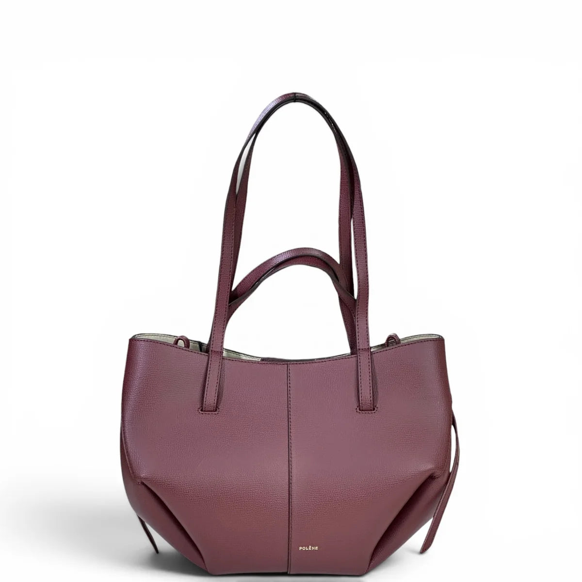 Polene Cyme Mini Black Cherry Textured Leather Shoulder Bag