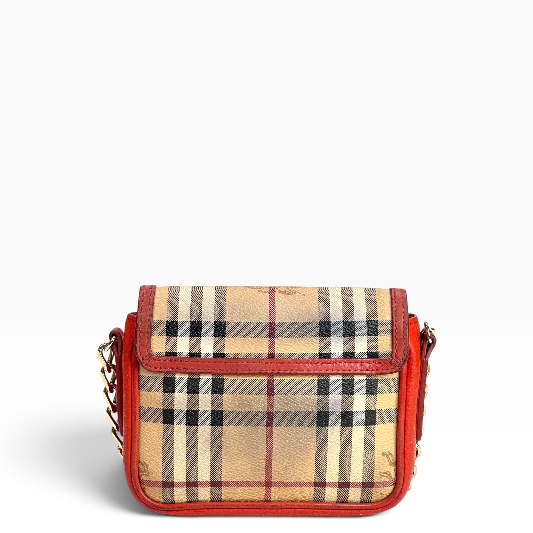 Burberry Haymarket CheckTassel Coral Crossbody Bag