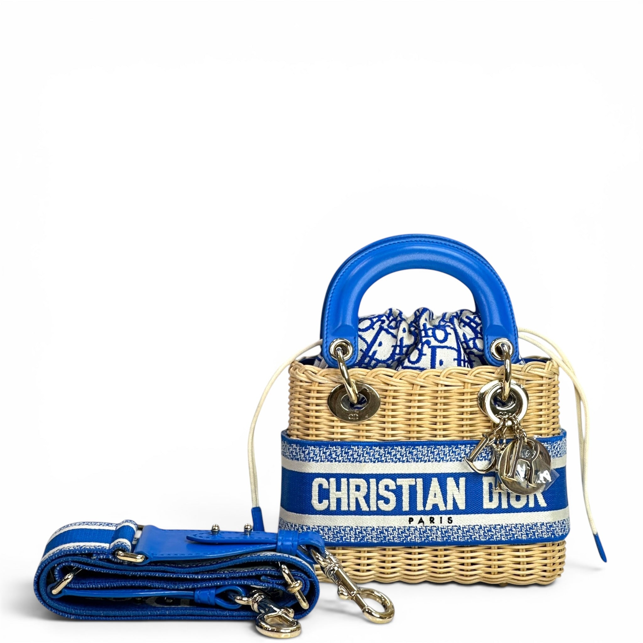 Christian Dior Lady Dior Mini Blue Wicker Oblique Jacquard