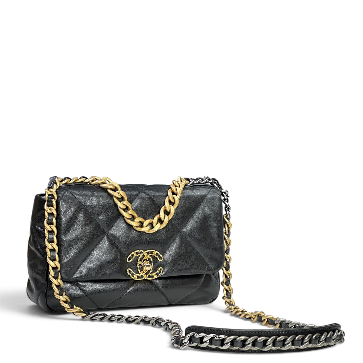 Chanel 19 Small Black Lamb skin Flap Bag