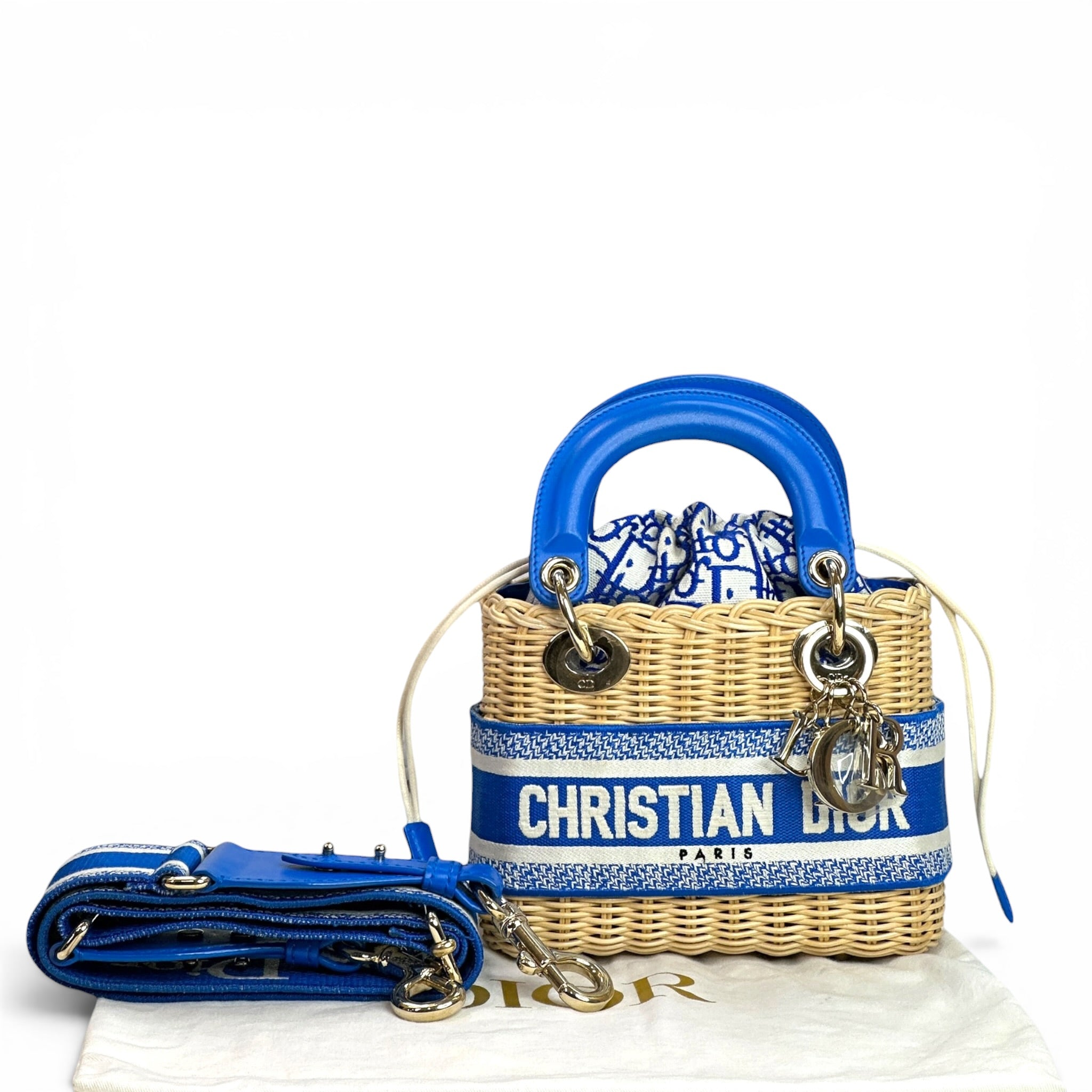 Christian Dior Lady Dior Mini Blue Wicker Oblique Jacquard