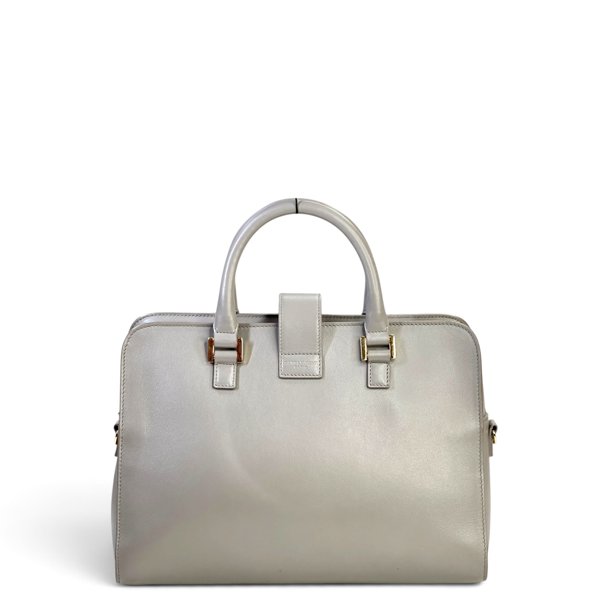 Saint Laurent Small Monogram Grey Calfskin Leather Cabas Bag