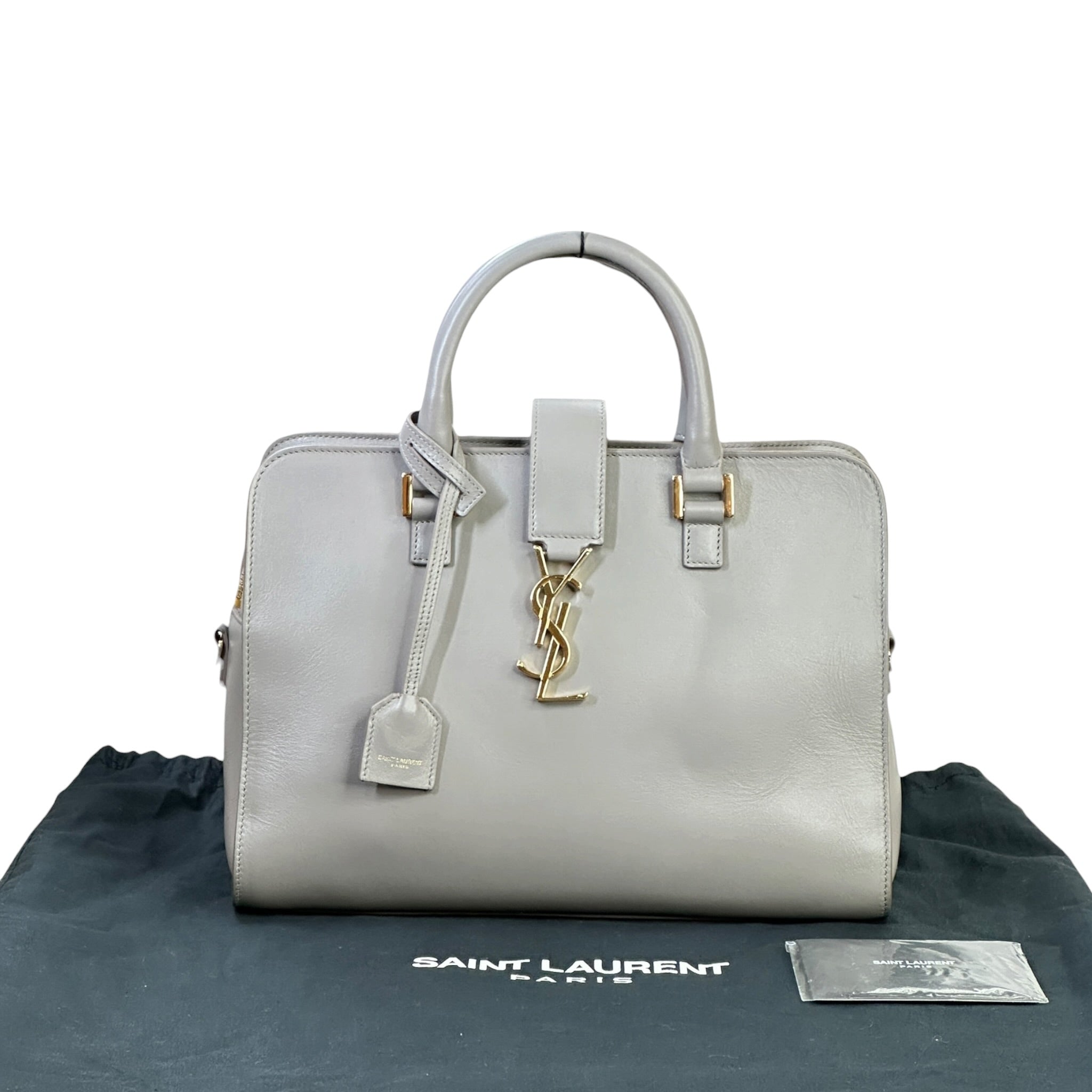 Saint Laurent Small Monogram Grey Calfskin Leather Cabas Bag
