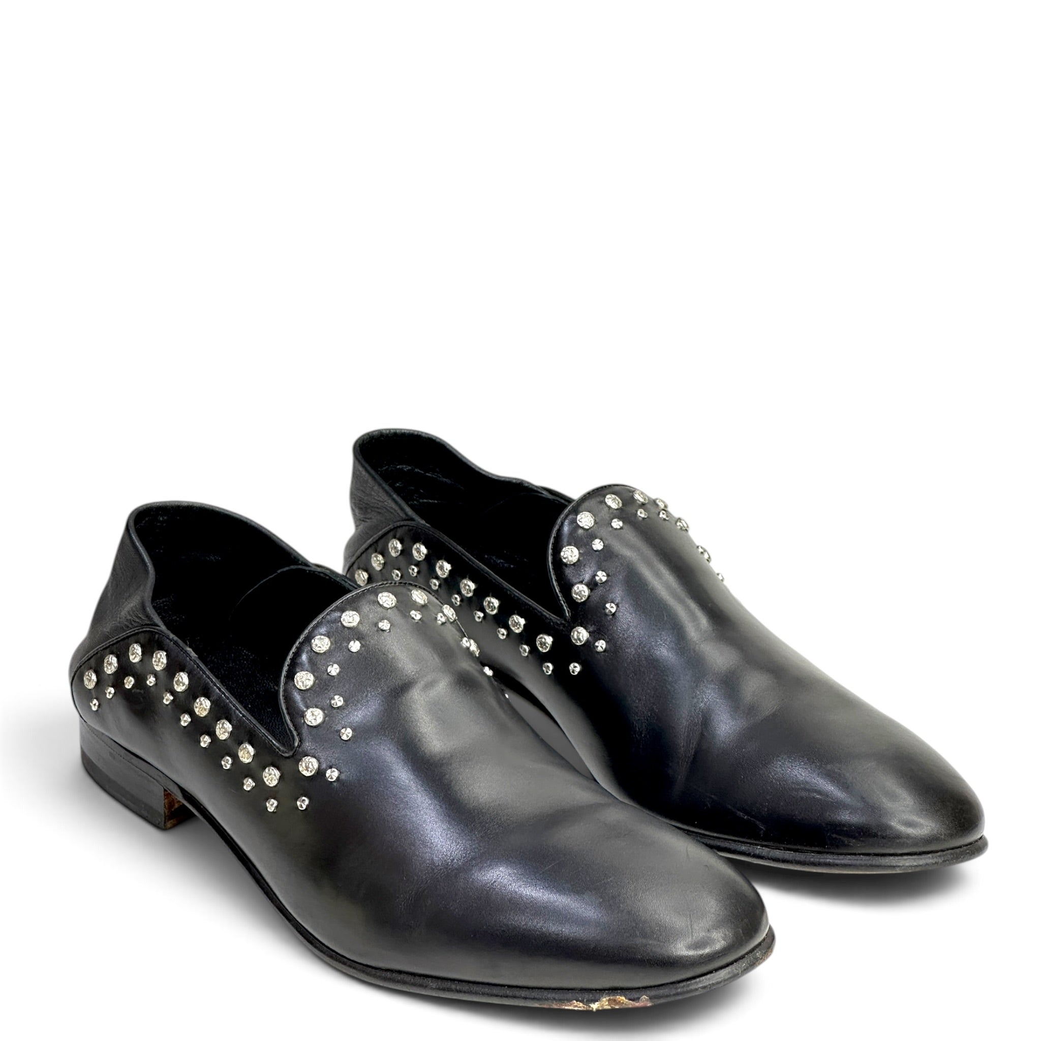 Alexander Mcqueen Black Leather Embellished Loafers EU 45