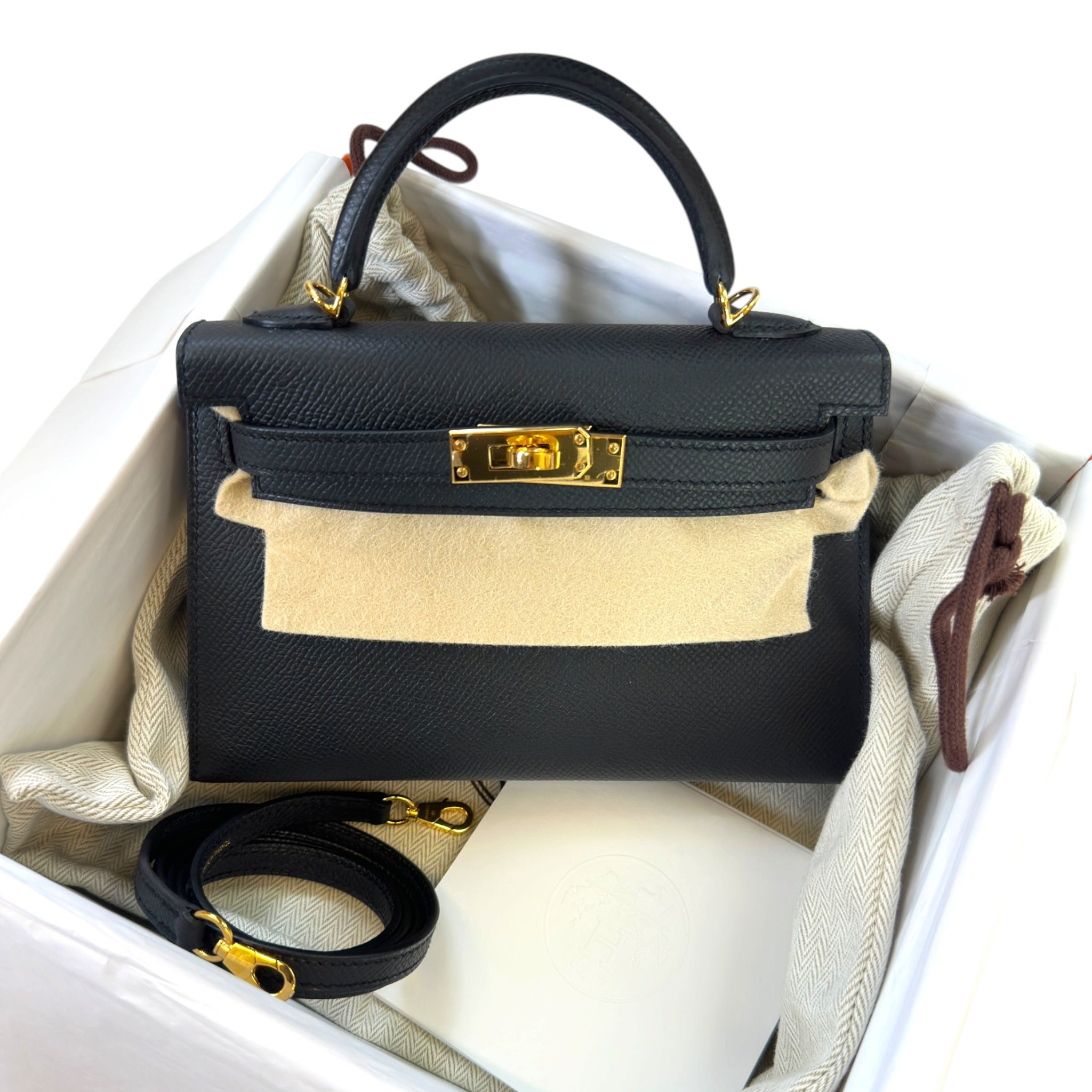 Hermès Mini Kelly 20 Black Epsom GHW (K20)