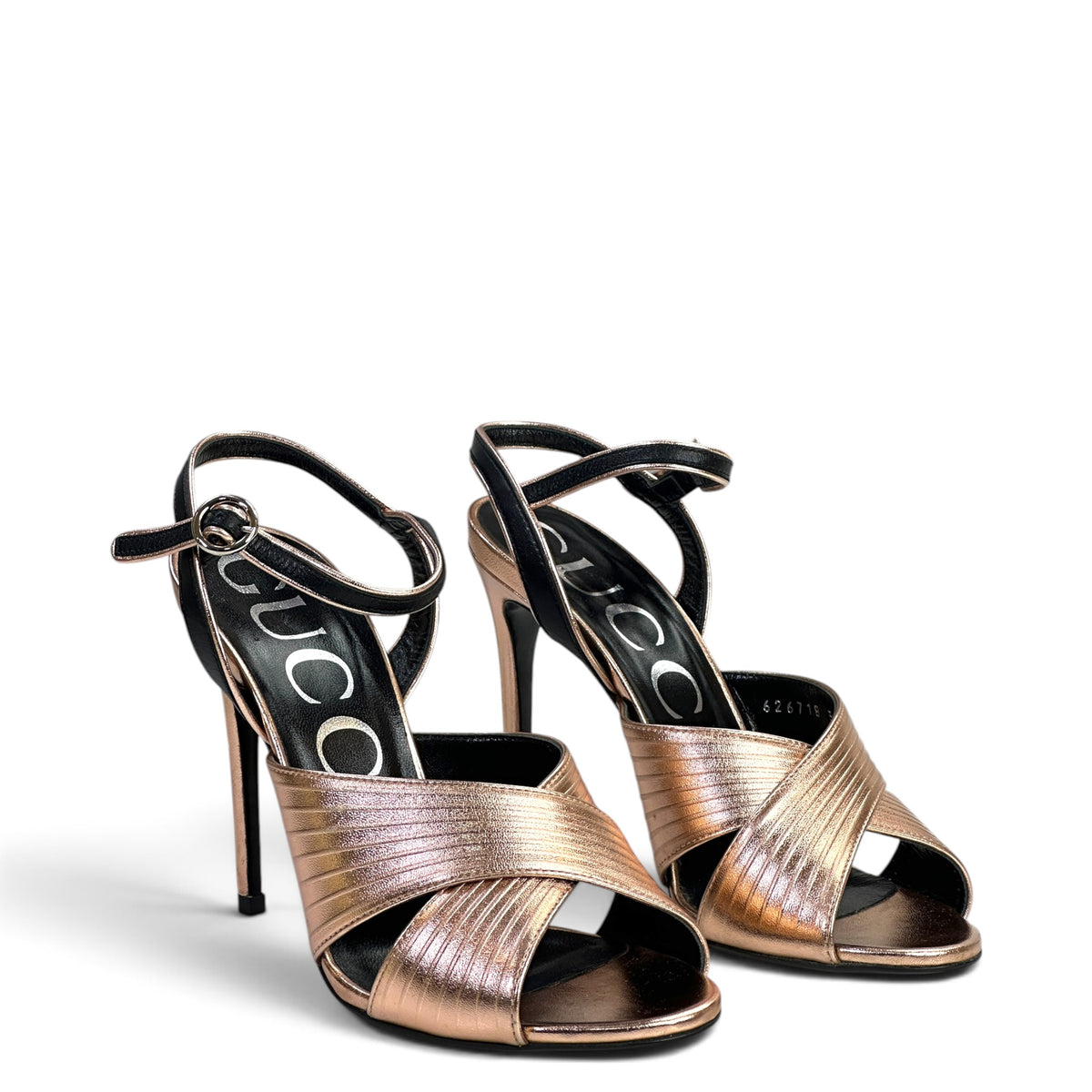 Gucci Crawford Crisscross Gold Strap Sandal EU 38