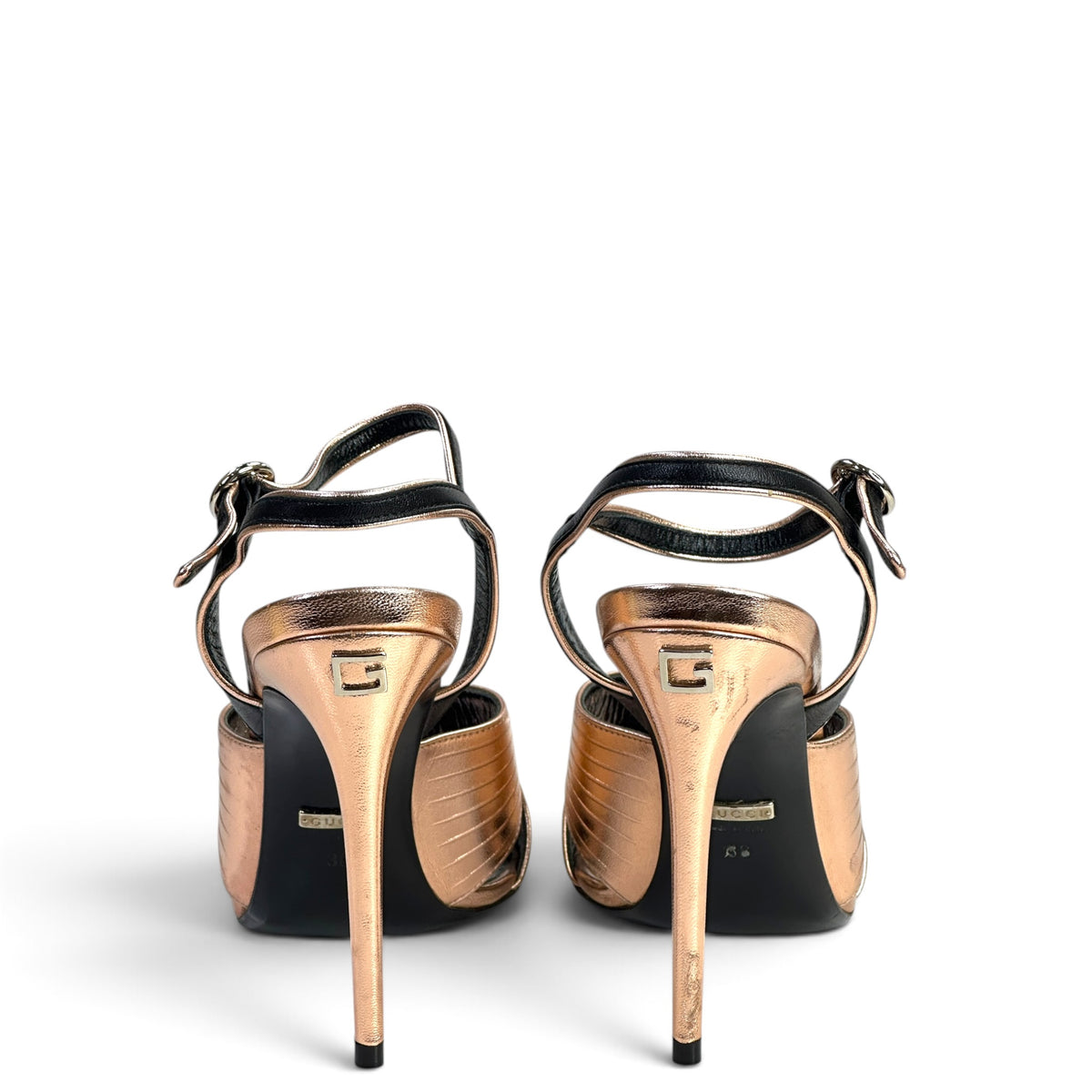 Gucci Crawford Crisscross Gold Strap Sandal EU 38