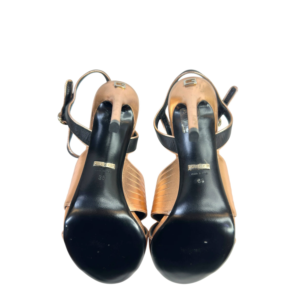 Gucci Crawford Crisscross Gold Strap Sandal EU 38