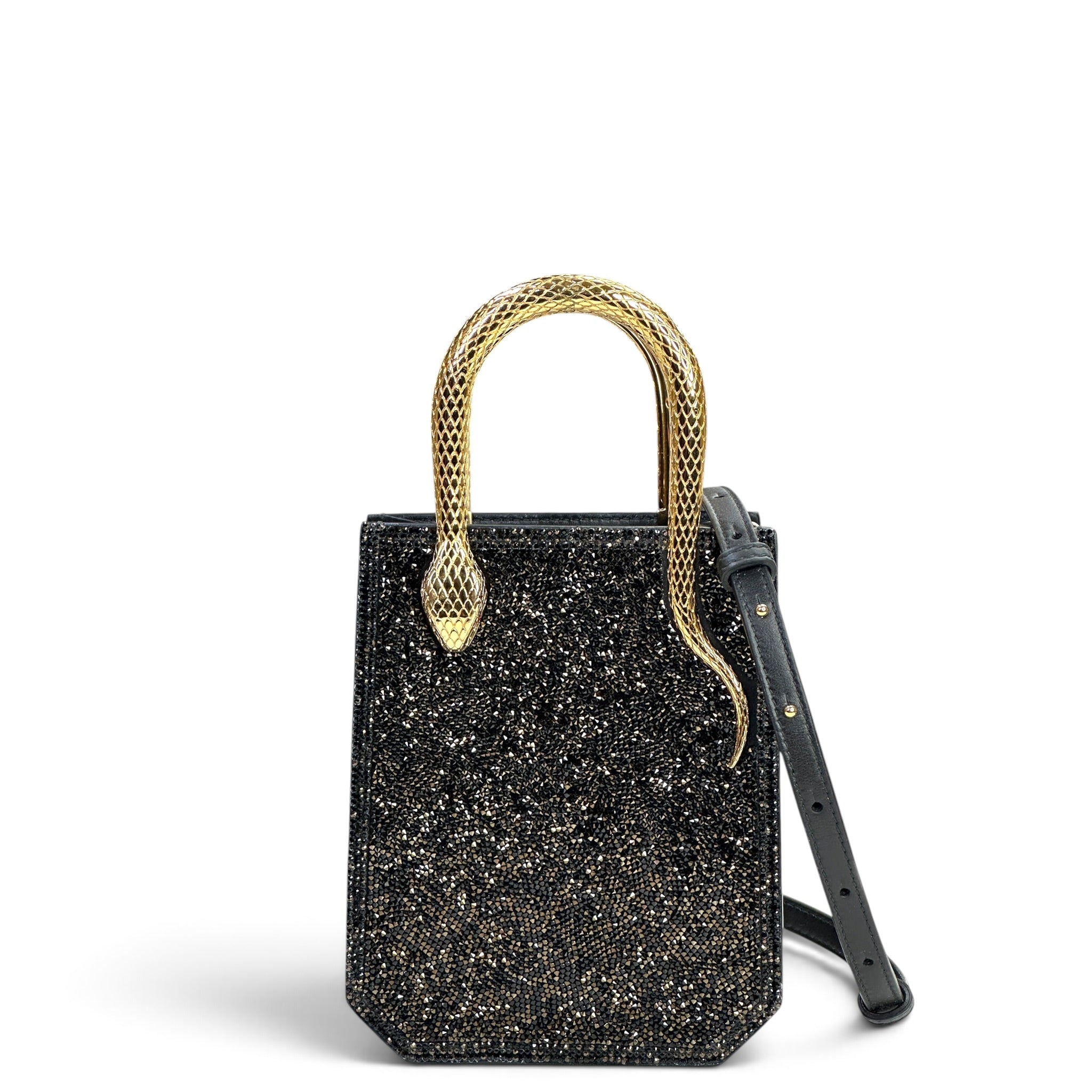 Bvlgari Serpentine Mini Tote Black Crystals Inserts Suede