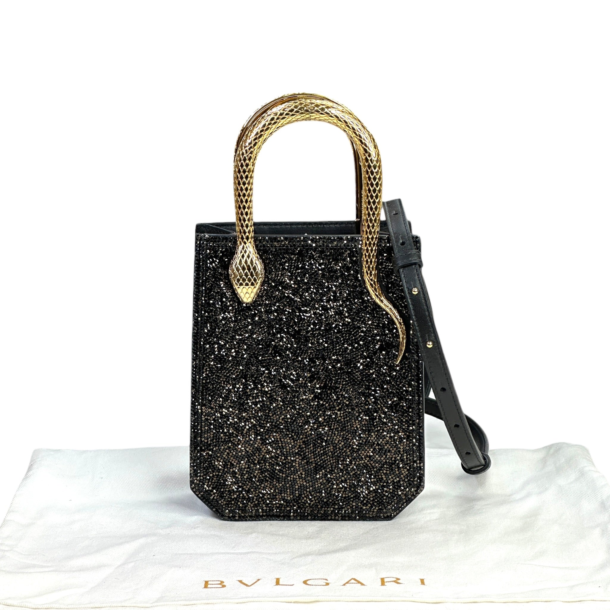 Bvlgari Serpentine Mini Tote Black Crystals Inserts Suede