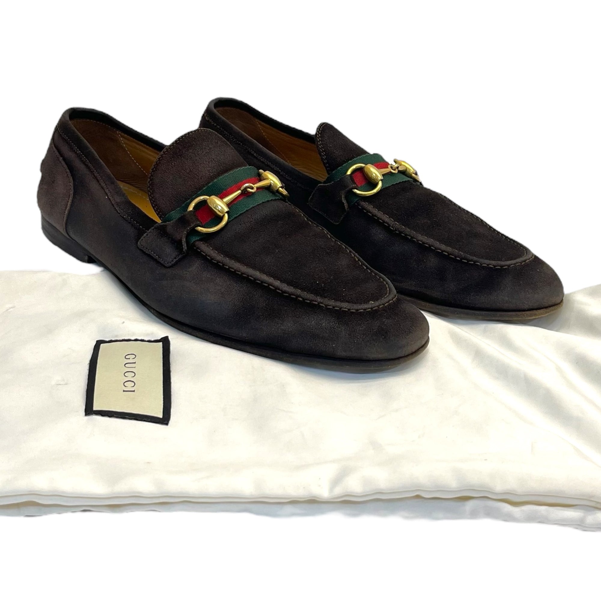 Gucci Suede Horsebit Web Loafers UK 7.5