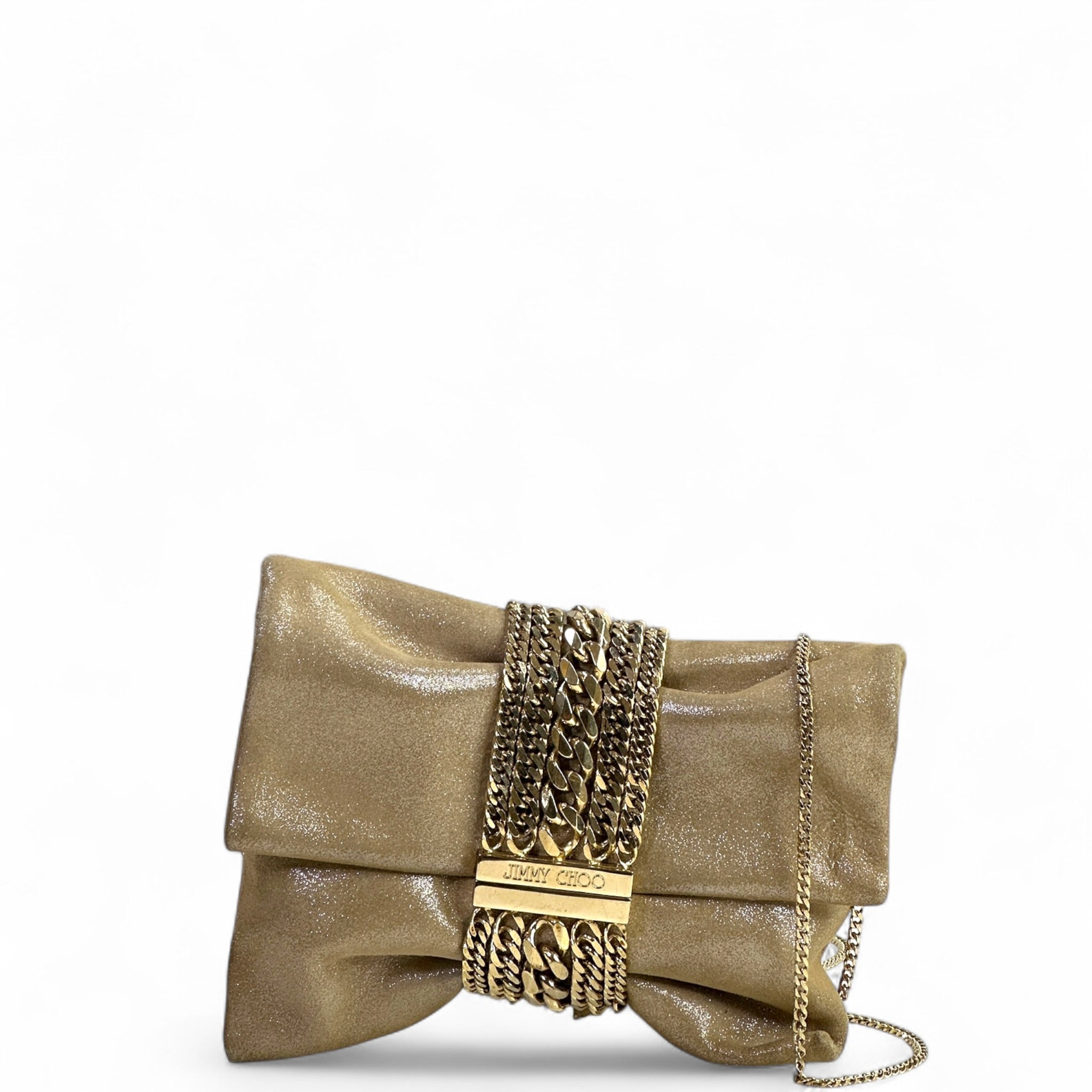 Jimmy Choo Chandra Gold Shimmery Leather Clutch