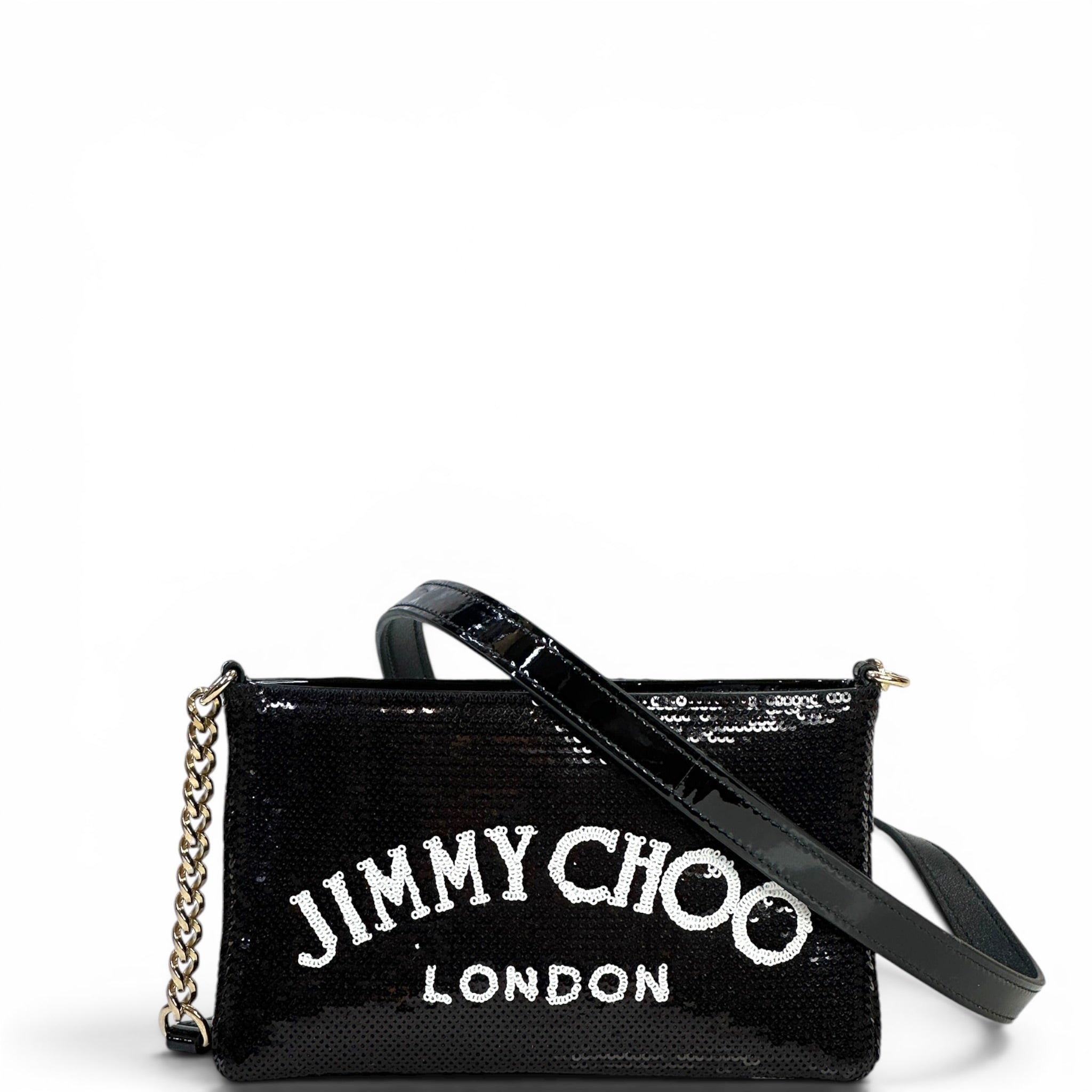 Jimmy Choo London Chain Crossbody Bag Black Sequin