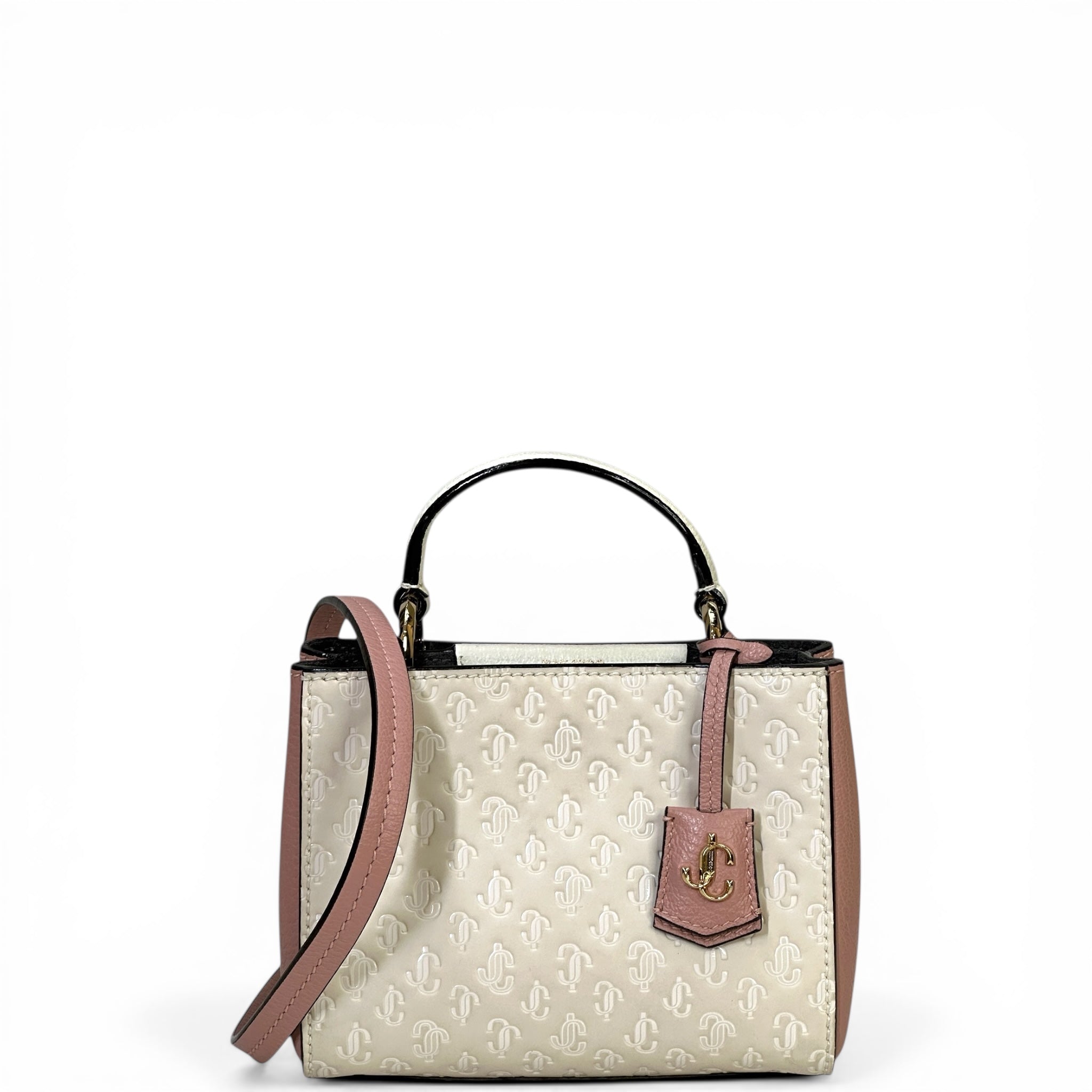 Jimmy Choo Varenne Top Handle Mini Bag Pink/White Embossed Leather