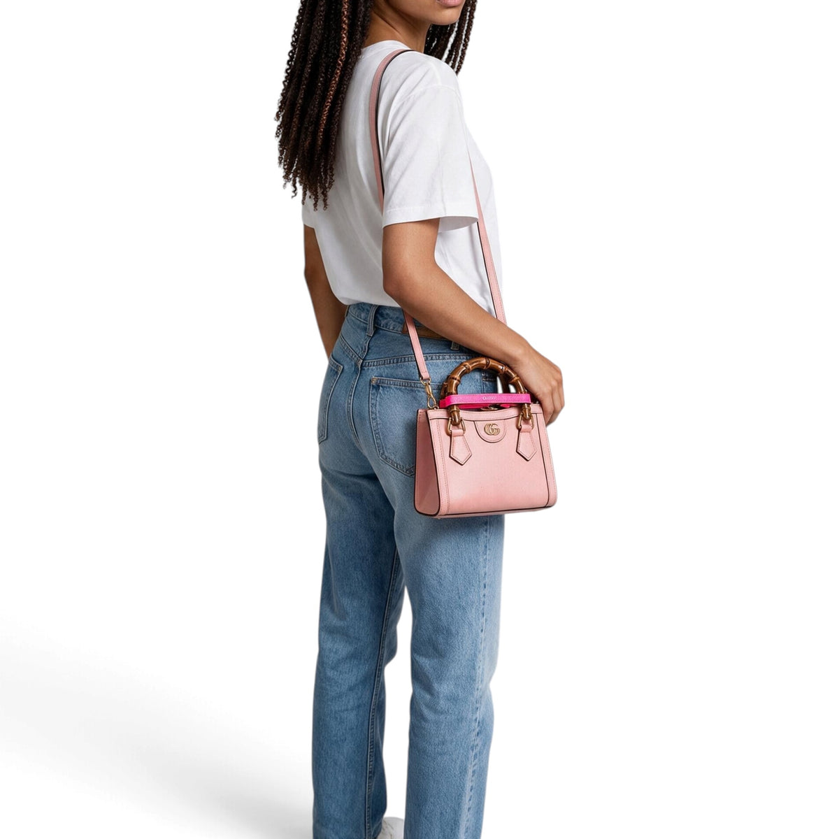 Gucci diana mini pink leather hand bag