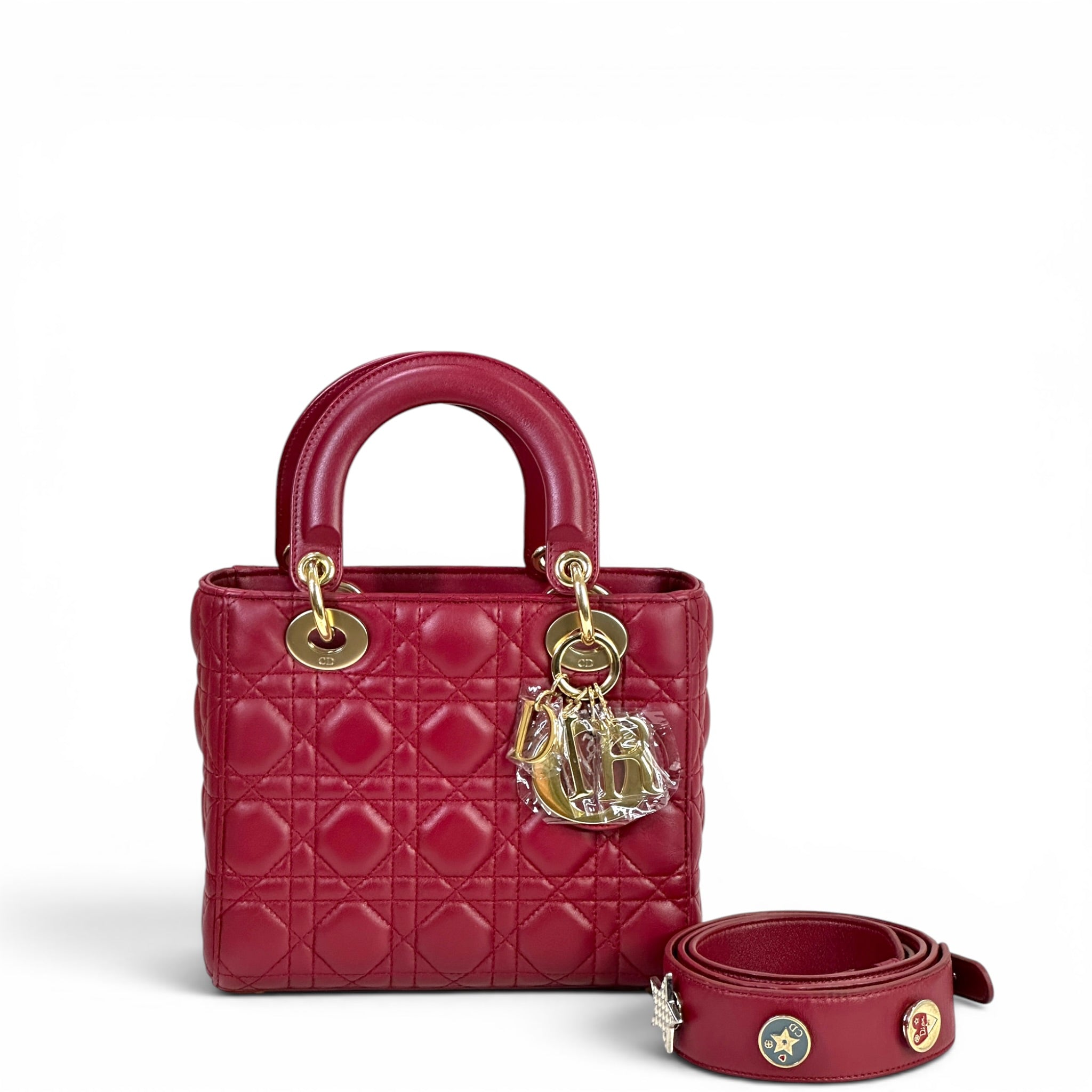 Lady Dior My ABCDior Maroon Small Cannage Lambskin Charm Bag