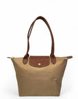 Longchamp Beige/Brown Nylon and Leather medium Le Pliage Tote Bag