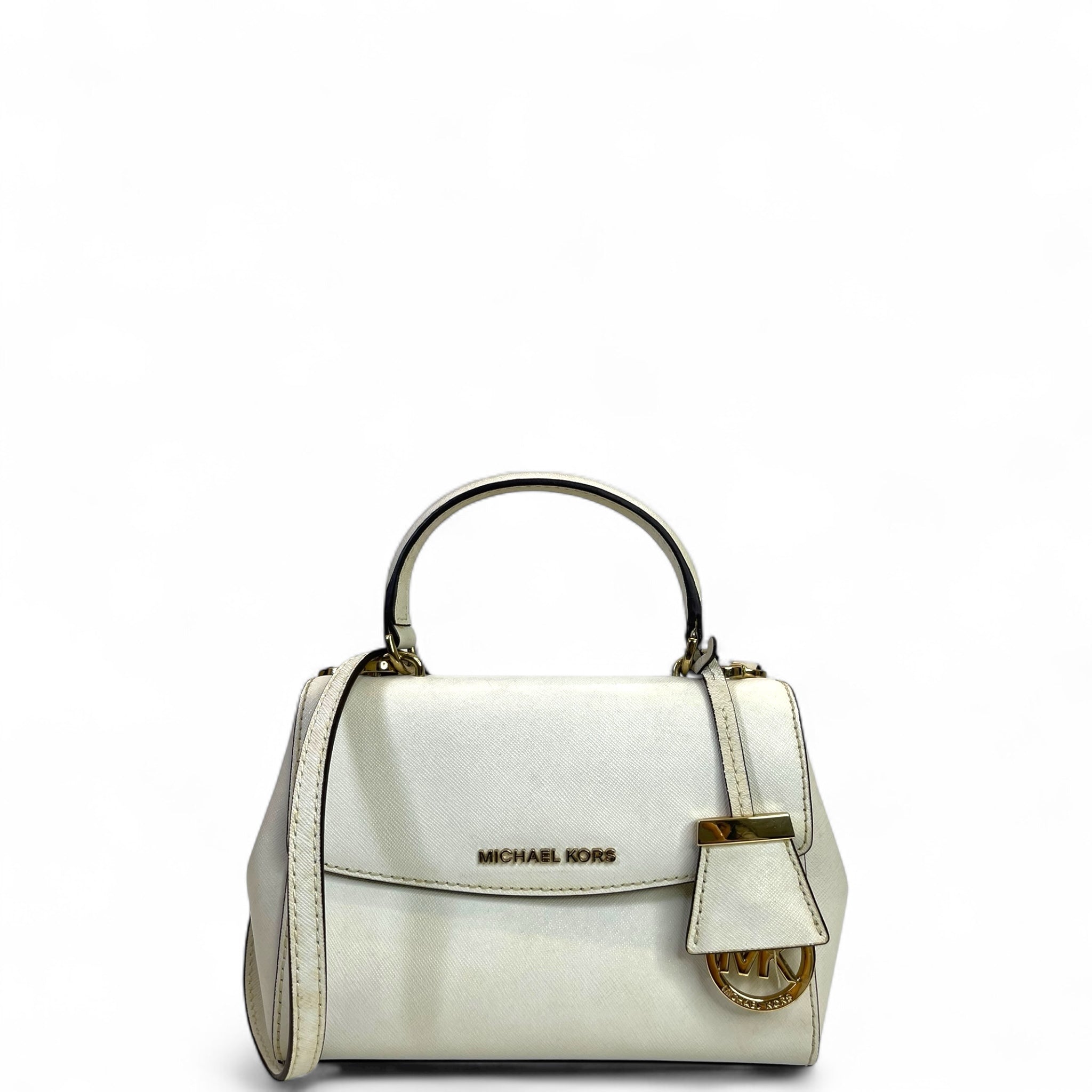 Michael Kors Ava Small White Leather Top Handle Bag