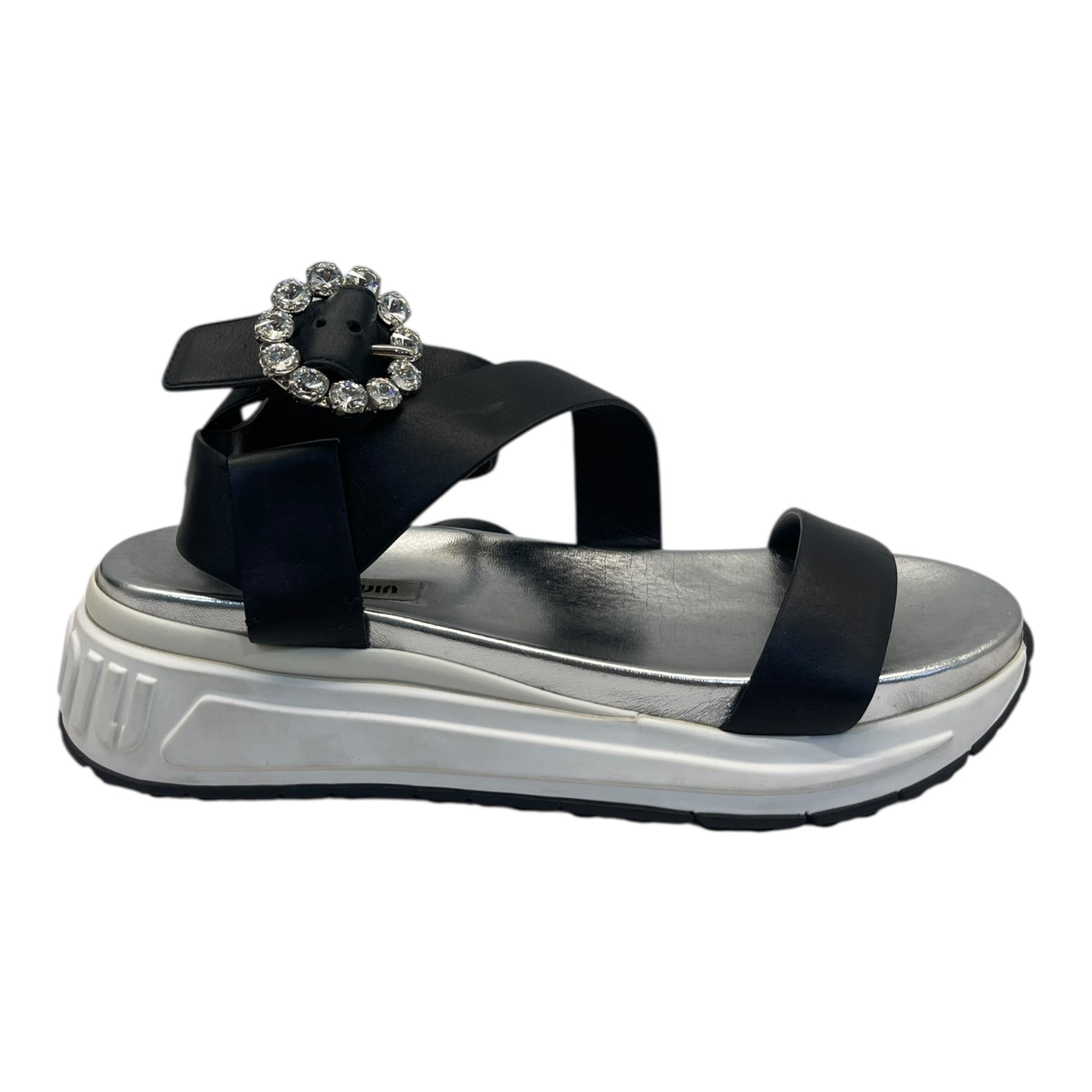 Miu Miu Crystal-Embellished Satin Platform Sandals EU 39