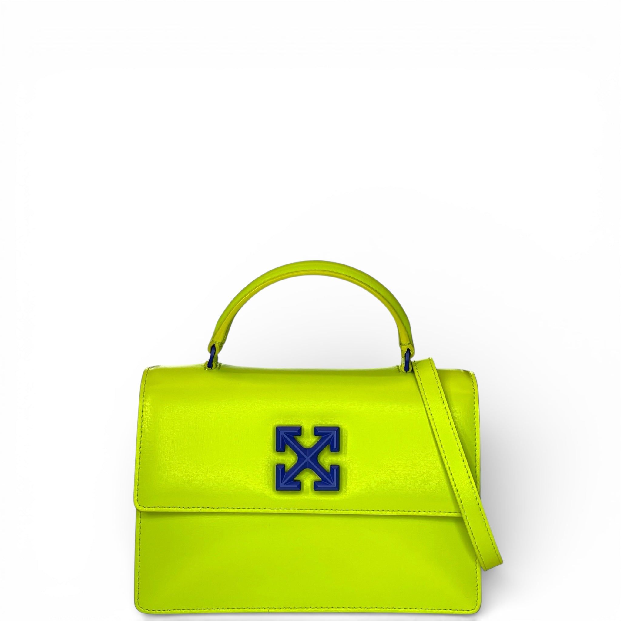 Off-White Jitney Top Handle Bag Neon Green Leather