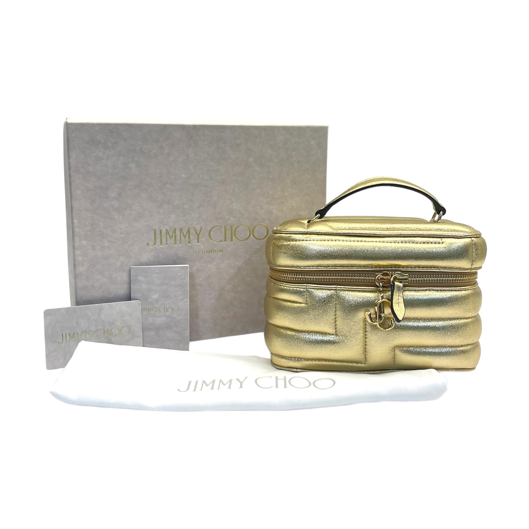 Jimmy Choo Gold Quilted Nappa Leather Vanity Case