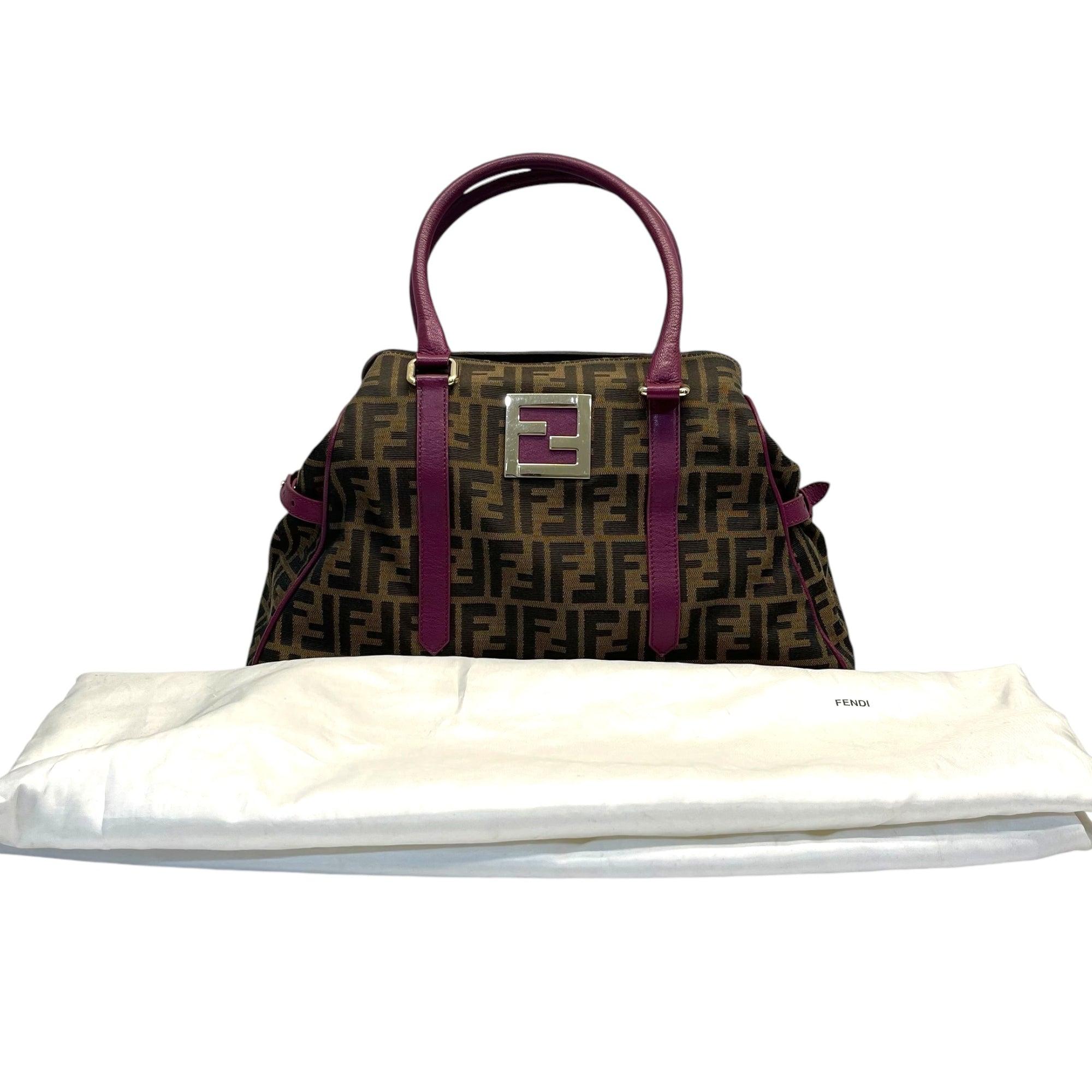 Fendi Tobacco/Purple Zucca Canvas and Suede Medium Chef De Jour Bag