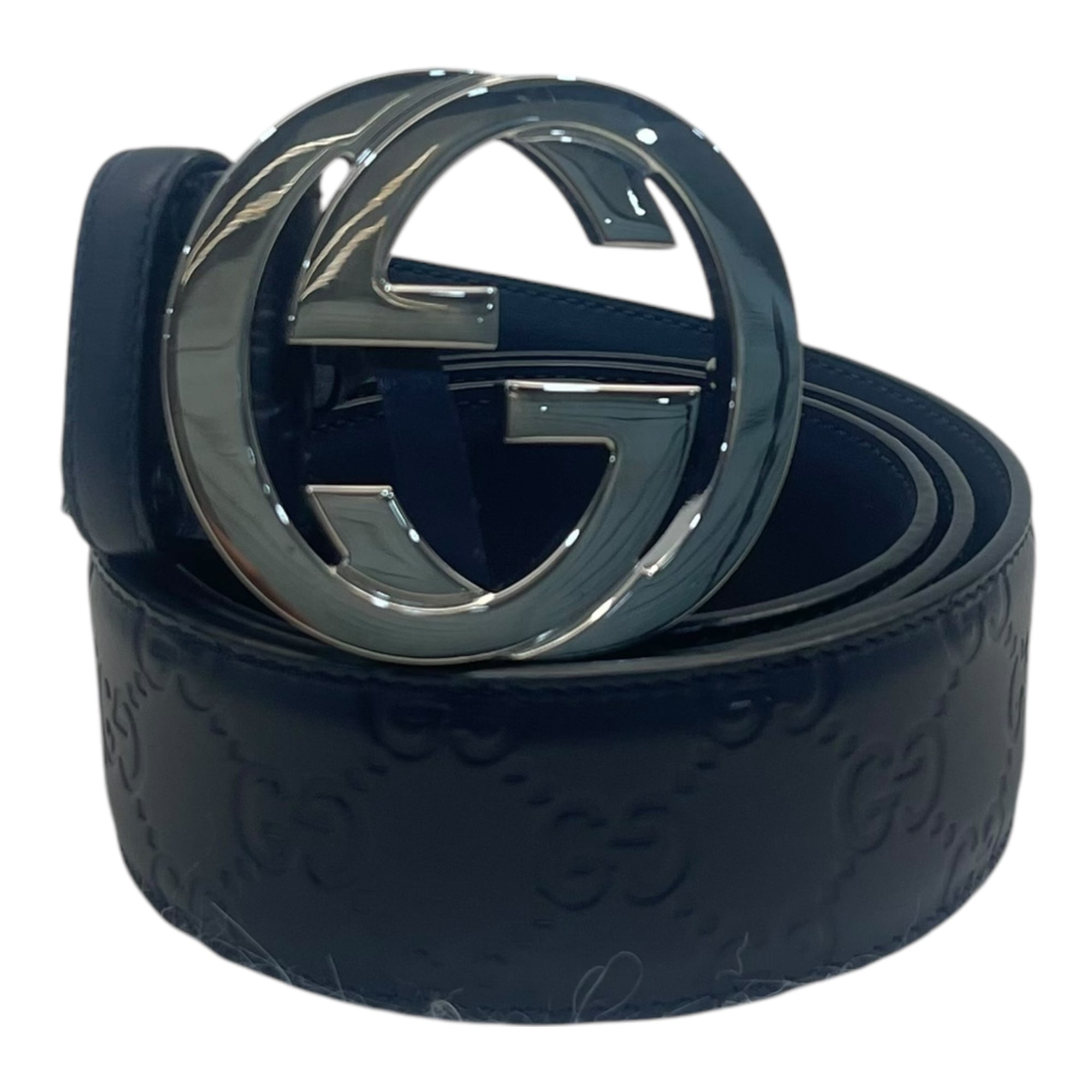 Gucci Guccissima Blue Leather Interlocking G Buckle Belt 100cm