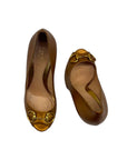 Gucci Metallic Leather Horsebit Peep Toe Platform Pumps Size EU 38.5
