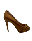 Gucci Metallic Leather Horsebit Peep Toe Platform Pumps Size EU 38.5