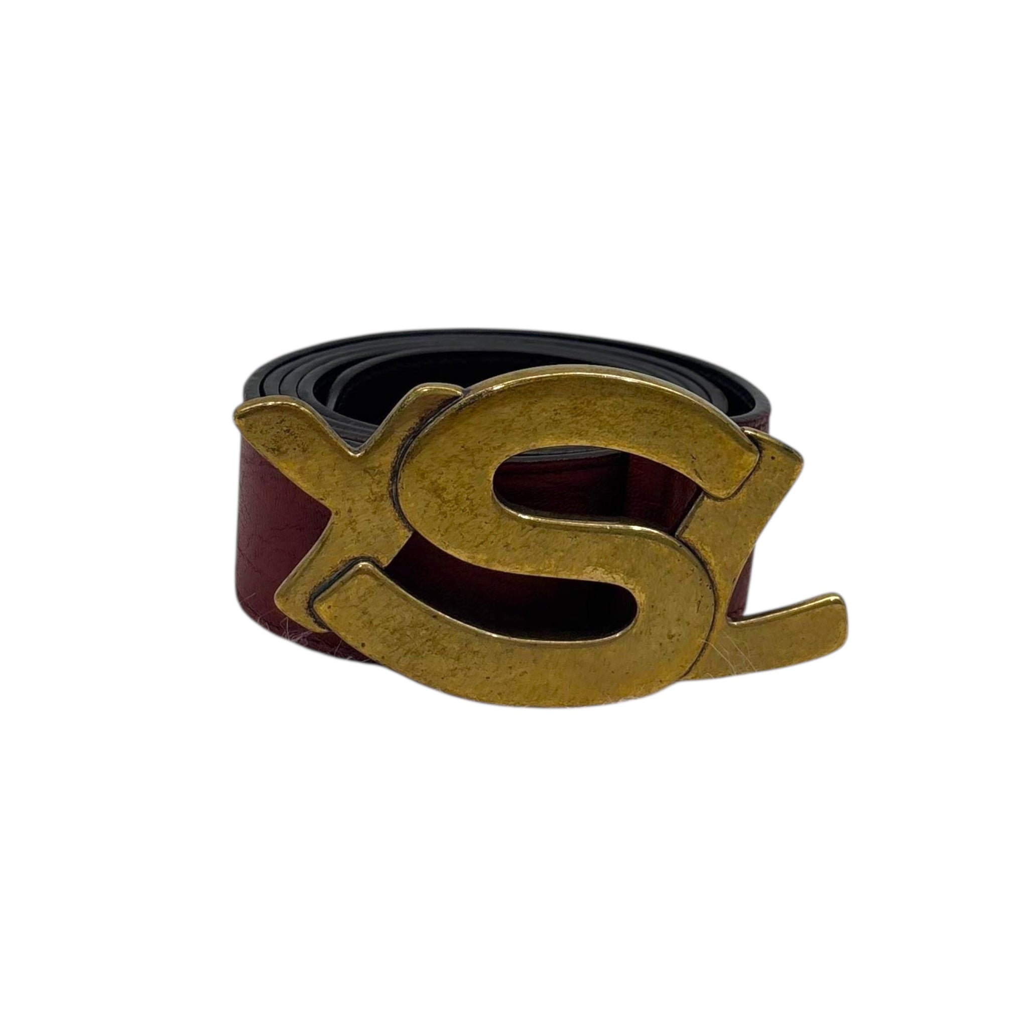 Yves Saint Laurent Belts Dark Red YSL Logo Buckle