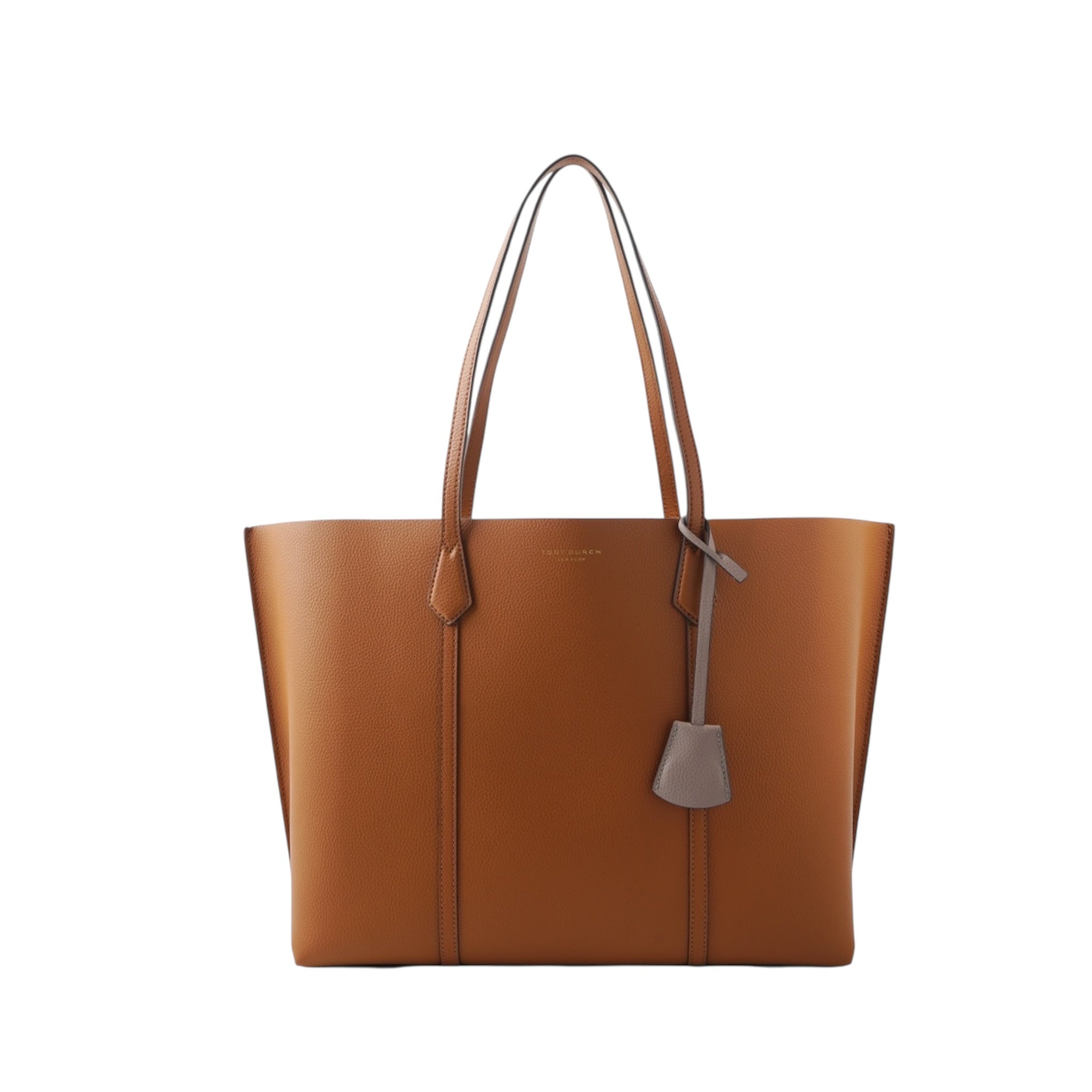 Tory Burch Brown Leather Triple Compartment Perry Tote Bag