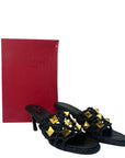 Valentino Garavani Black Braided Roman Stud Slide Sandals EU 40.5