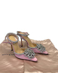 Mach & Mach Pink Satin Crystal-Embellished Double Bow Pumps EU 38