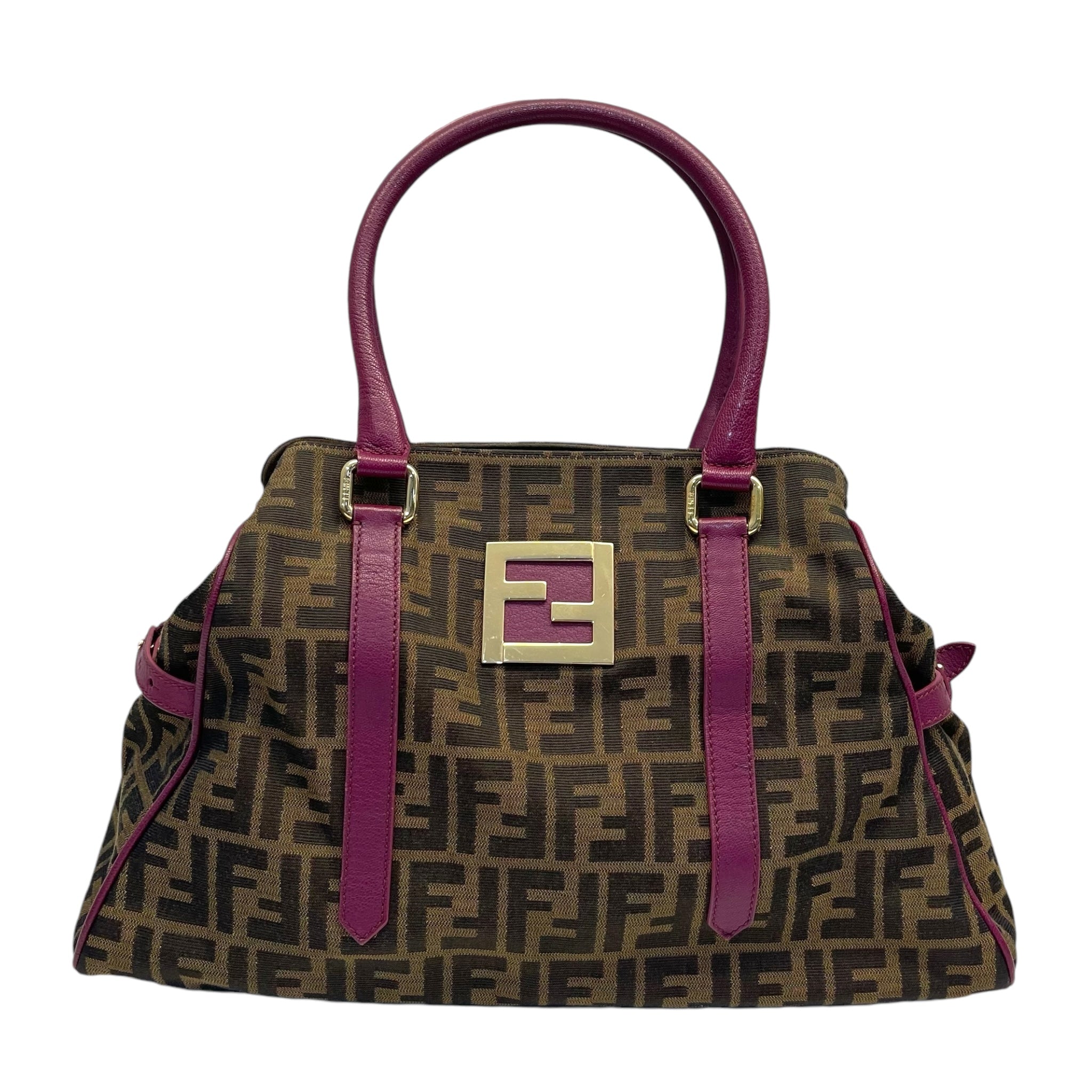 Fendi Tobacco/Purple Zucca Canvas and Suede Medium Chef De Jour Bag